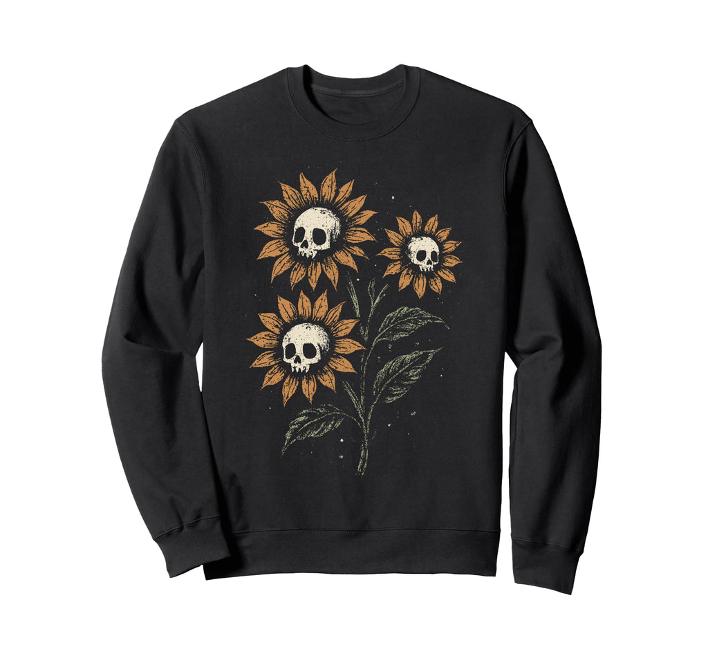 Skull Sunflowers Gothic Goth Sweatshirt - Fun Novelty Design for Adults - T-Shirt, Sweatshirt, Hoodie