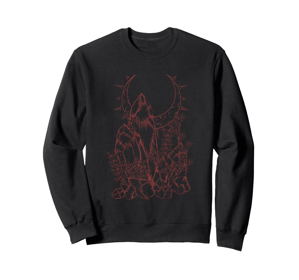 Crystals Flowers Moon Witchy E Sweatshirt - Casual Everyday Wear Men Women - T-Shirt, Sweatshirt, Hoodie