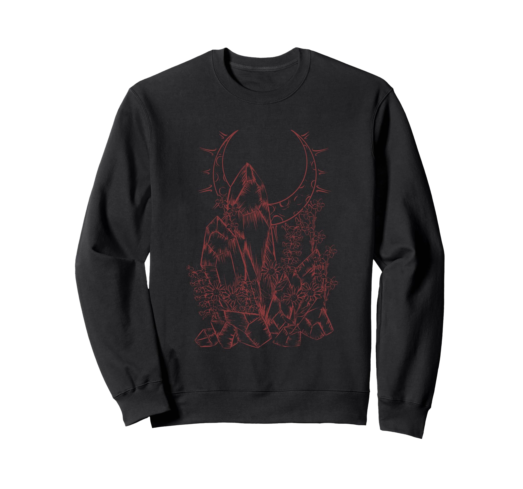 Crystals Flowers Moon Witchy E Sweatshirt - Casual Everyday Wear Men Women - T-Shirt, Sweatshirt, Hoodie