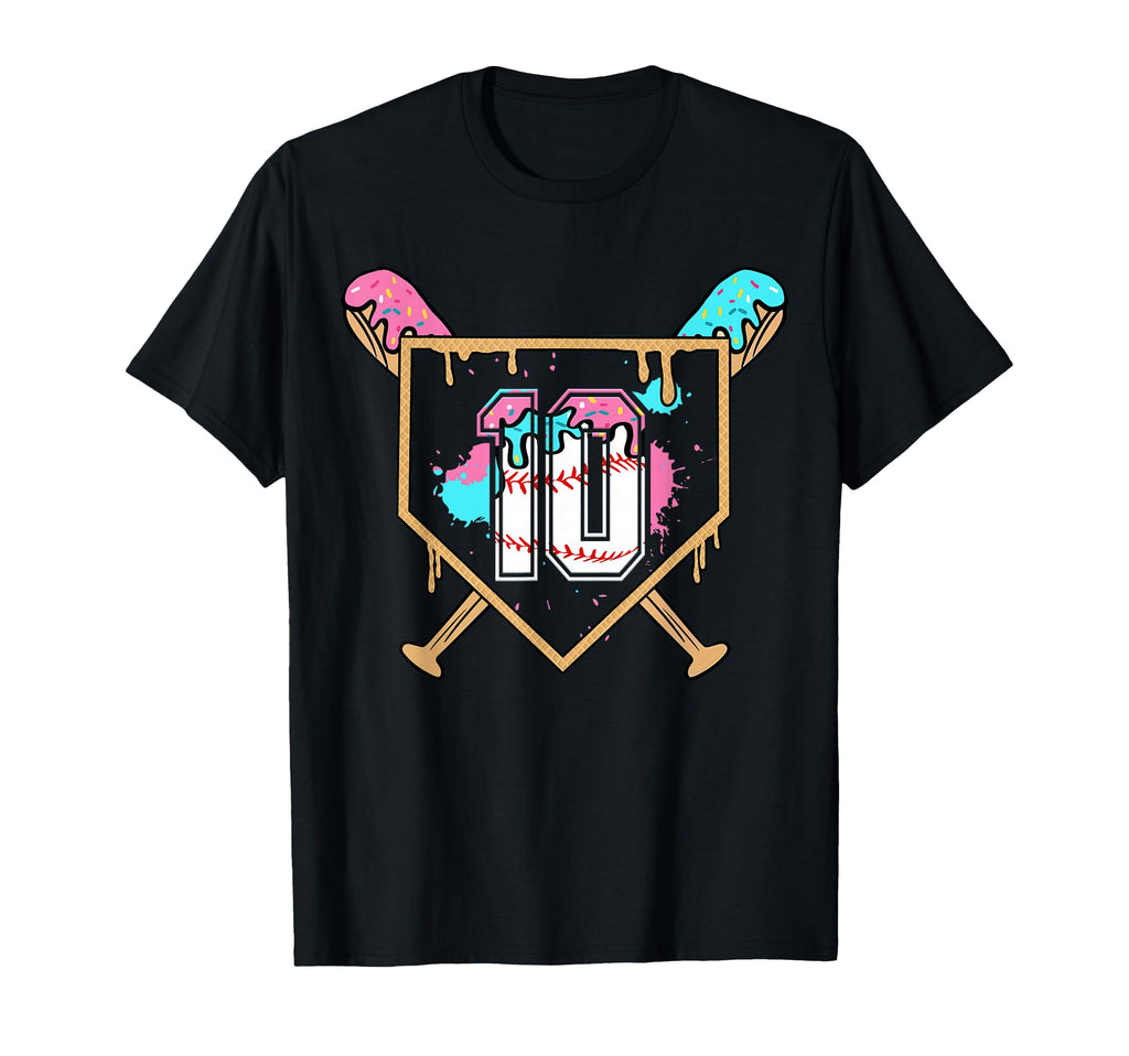 10Th Birthday Baseball Bat Ice Cream Drip T-Shirt - Unique Graphic Unisex - T-Shirt, Sweatshirt, Hoodie