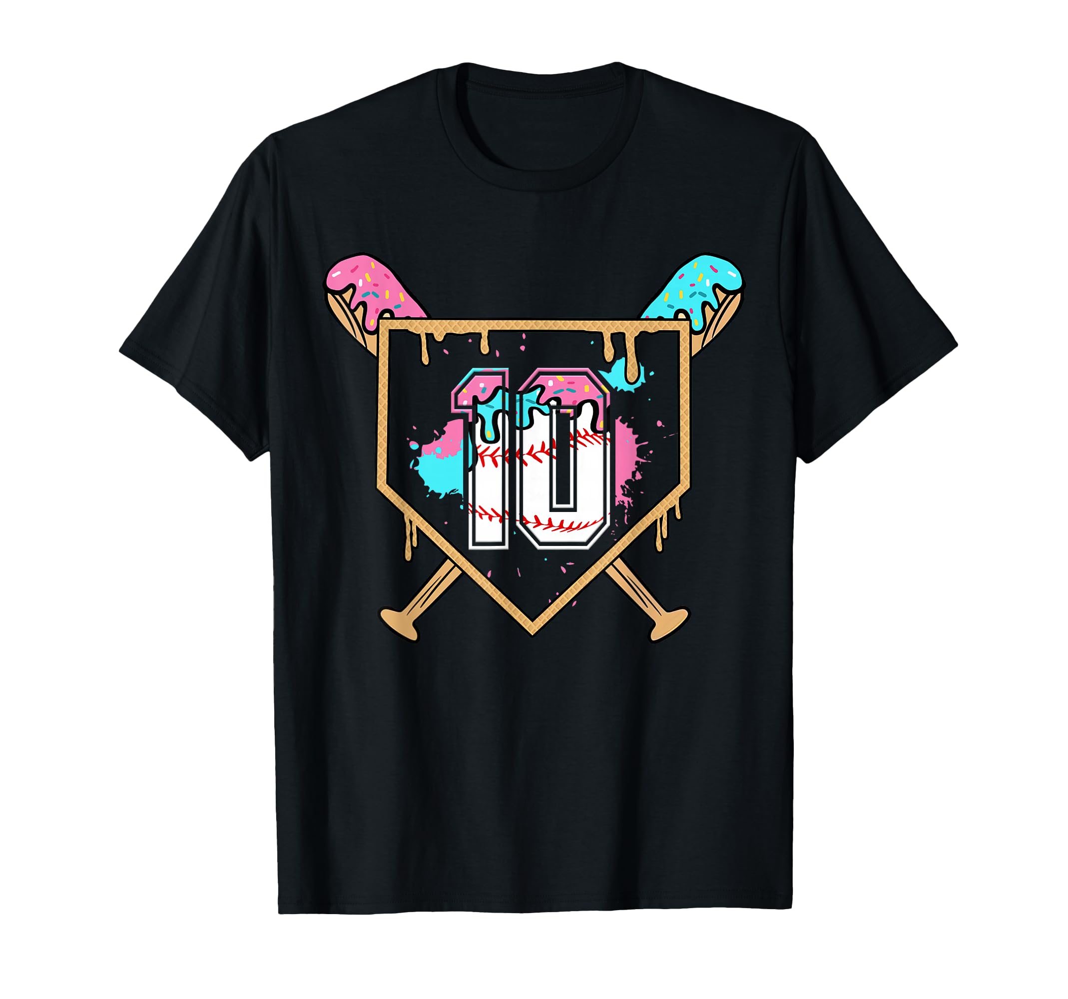 10Th Birthday Baseball Bat Ice Cream Drip T-Shirt - Unique Graphic Unisex - T-Shirt, Sweatshirt, Hoodie