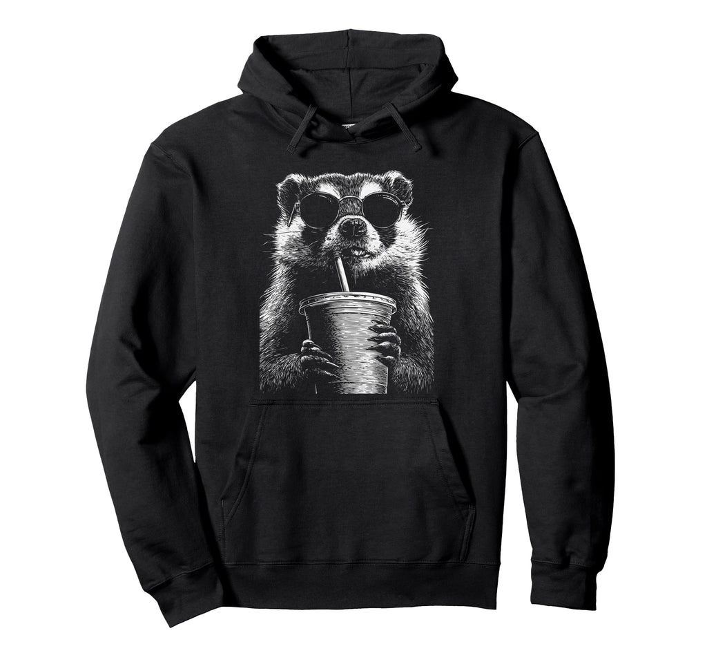 Badger Drinking Iced Coffee Funny Hoodie - Aesthetic Graphic for Adults - T-Shirt, Sweatshirt, Hoodie