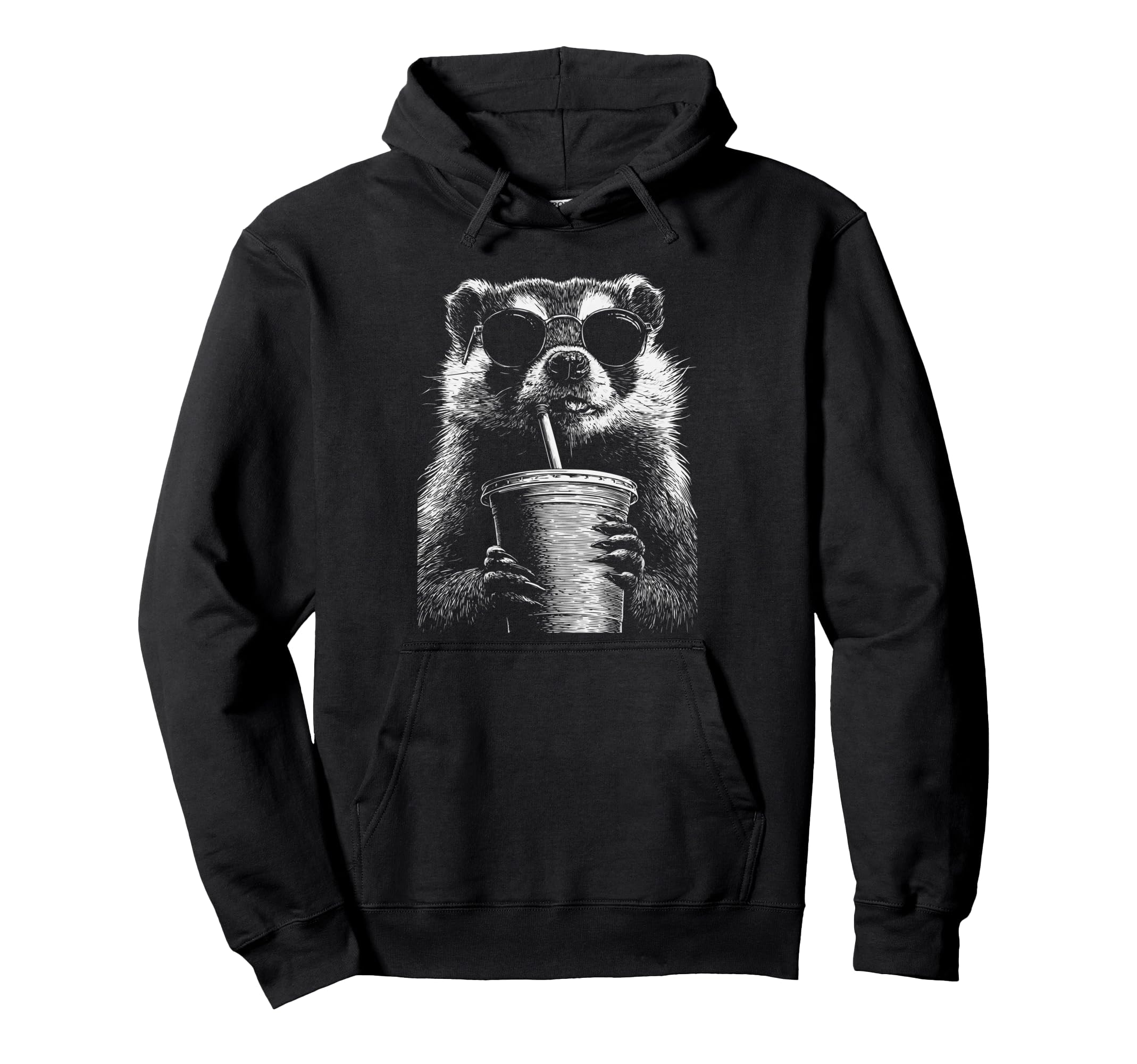 Badger Drinking Iced Coffee Funny Hoodie - Aesthetic Graphic for Adults - T-Shirt, Sweatshirt, Hoodie
