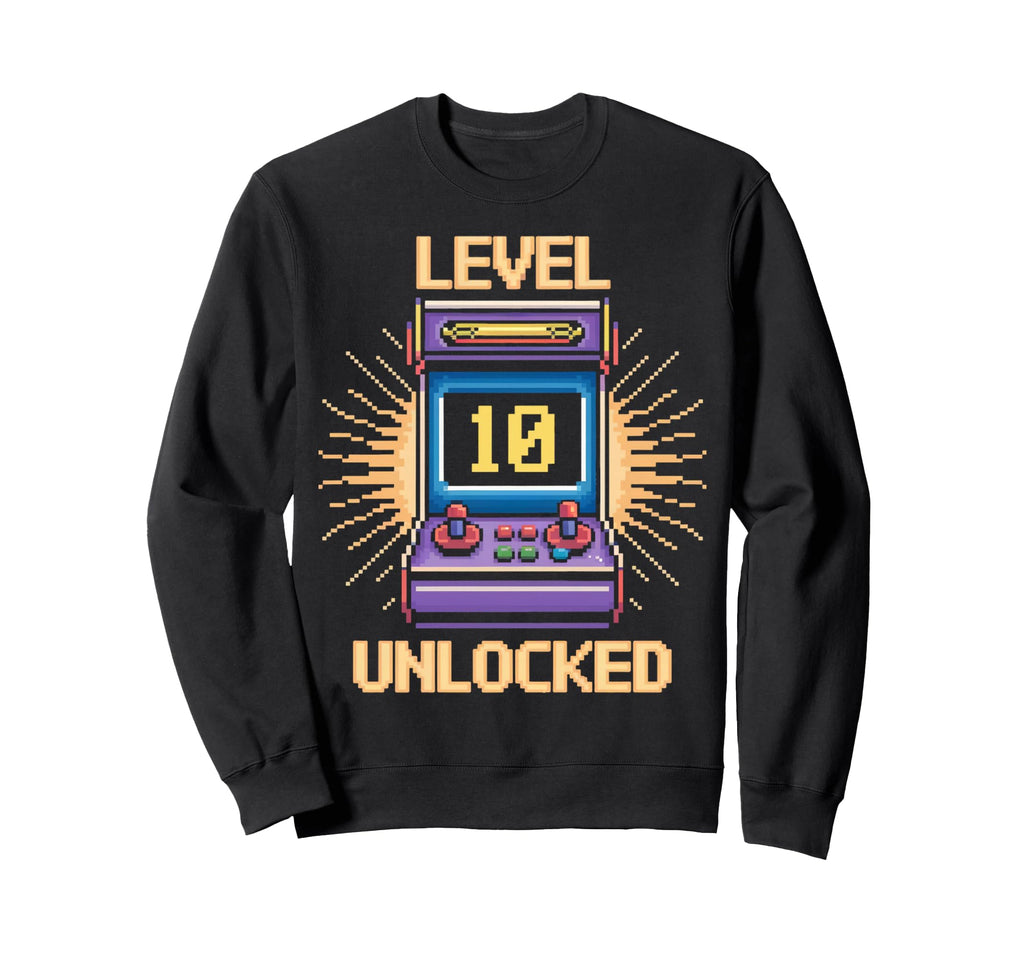 Level 10 Unlock Birthday Gamer 10 Year Sweatshirt - Graphic Print Unisex - T-Shirt, Sweatshirt, Hoodie
