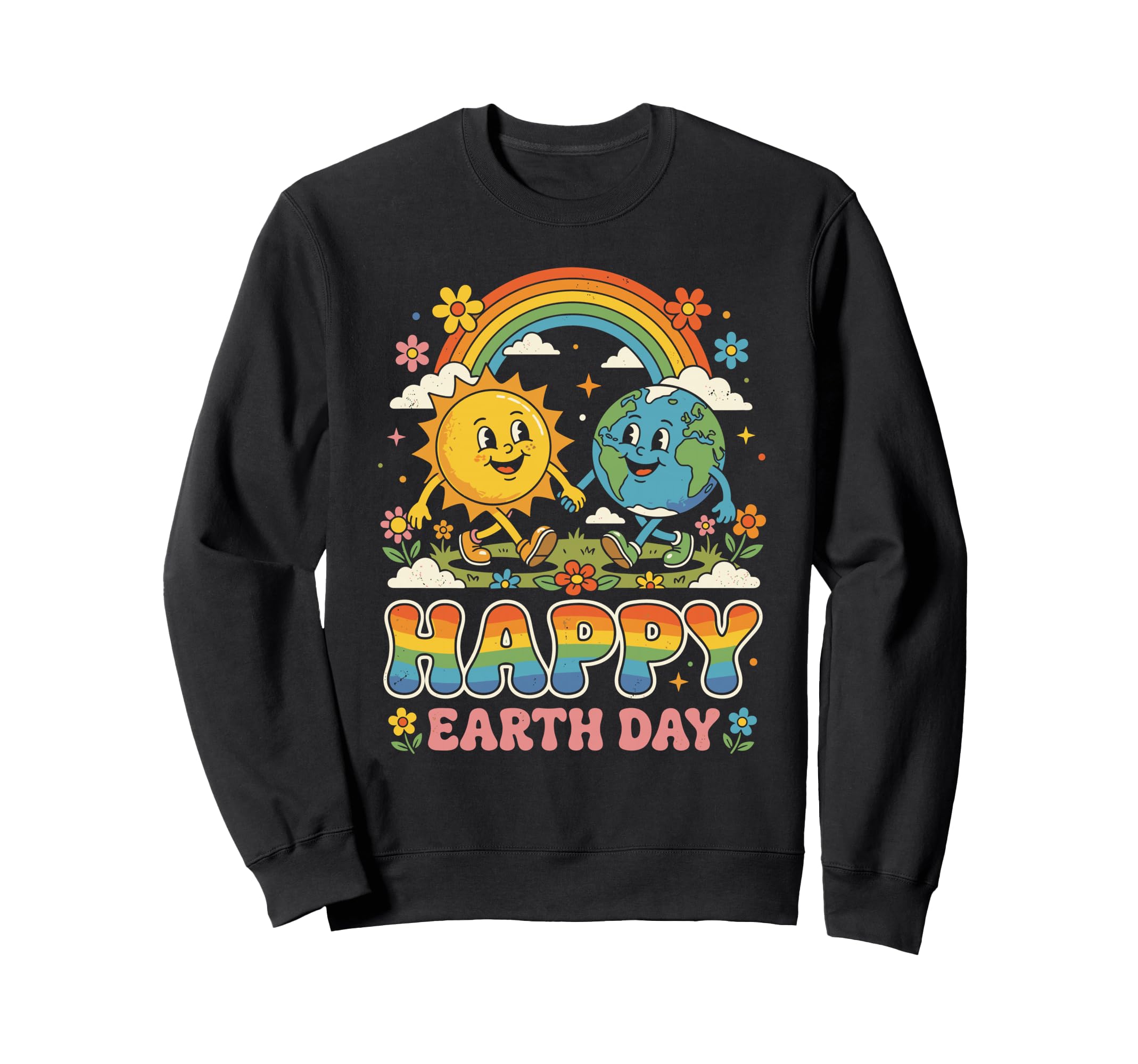 Groovy Happy Earth Day Sun And Earth Sweatshirt - Unique Graphic Men Women - T-Shirt, Sweatshirt, Hoodie