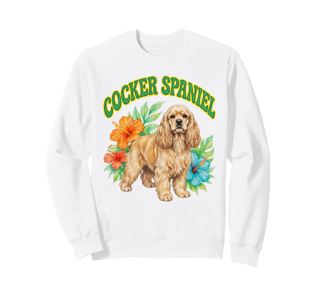 Cocker Spaniel Groovy Floral Watercolor Sweatshirt - Trendy Graphic Unisex - T-Shirt, Sweatshirt, Hoodie