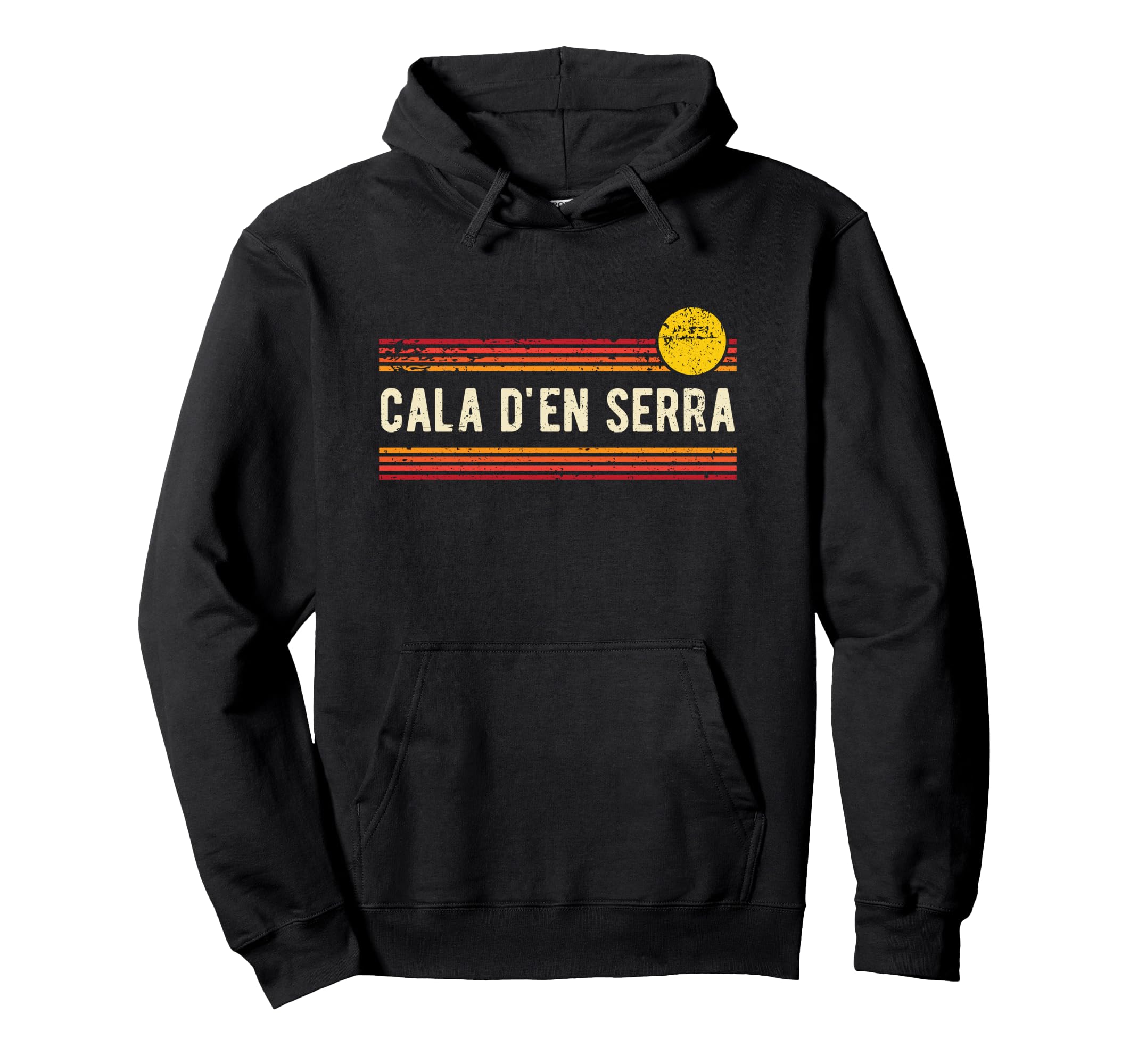 Cala Den Serra Beach Sunset Distressed Hoodie - Unique Graphic Unisex - T-Shirt, Sweatshirt, Hoodie