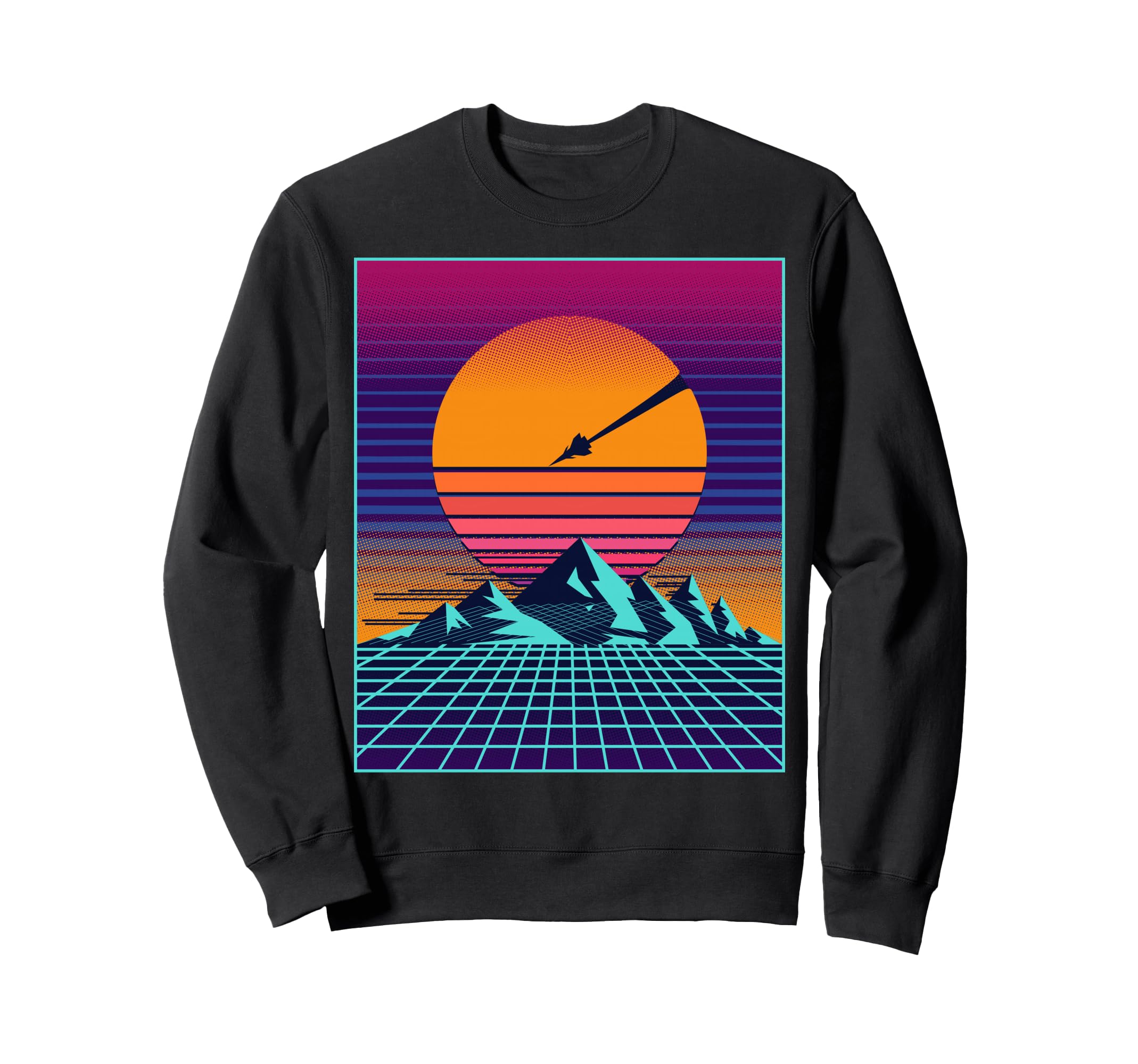 80S Vaporwave Outrun Sun 80 Sweatshirt - Unique Graphic Men Women - T-Shirt, Sweatshirt, Hoodie