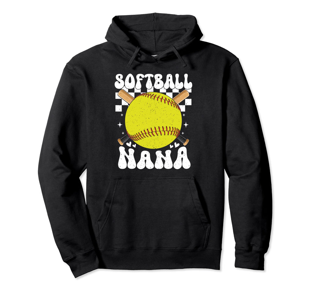 Softball Nana Groovy Game Day Hoodie - Casual Everyday Wear Men Women - T-Shirt, Sweatshirt, Hoodie