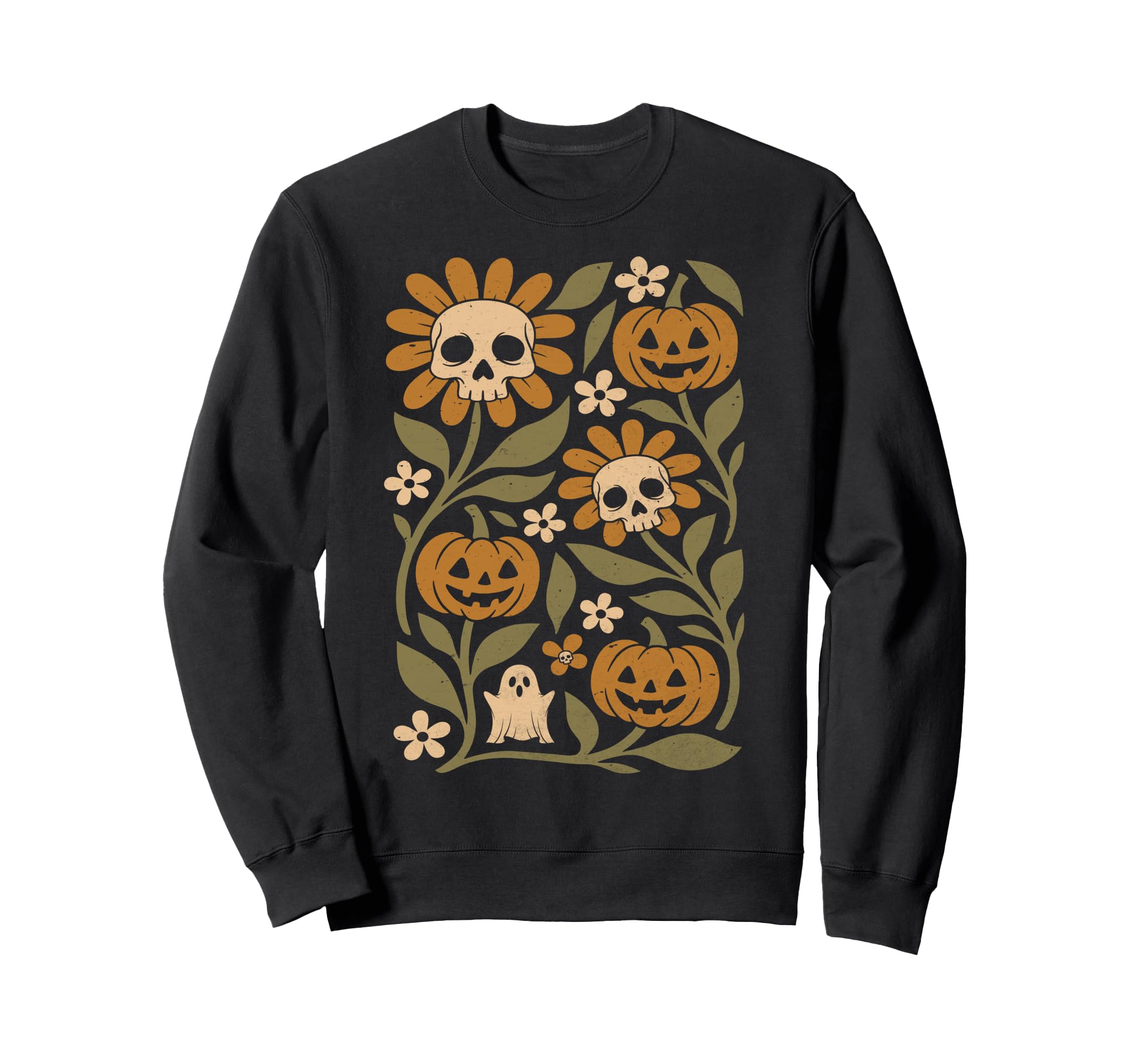 Boho Flower Pumpkin Skull Ghost Sweatshirt - Unique Graphic Unisex - T-Shirt, Sweatshirt, Hoodie