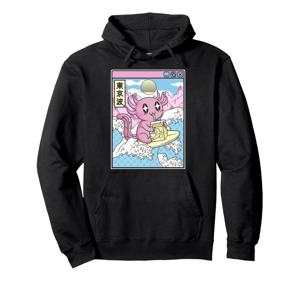 Surfing Axolotl Drinking Banana Hoodie - Casual Everyday Wear for Adults - T-Shirt, Sweatshirt, Hoodie