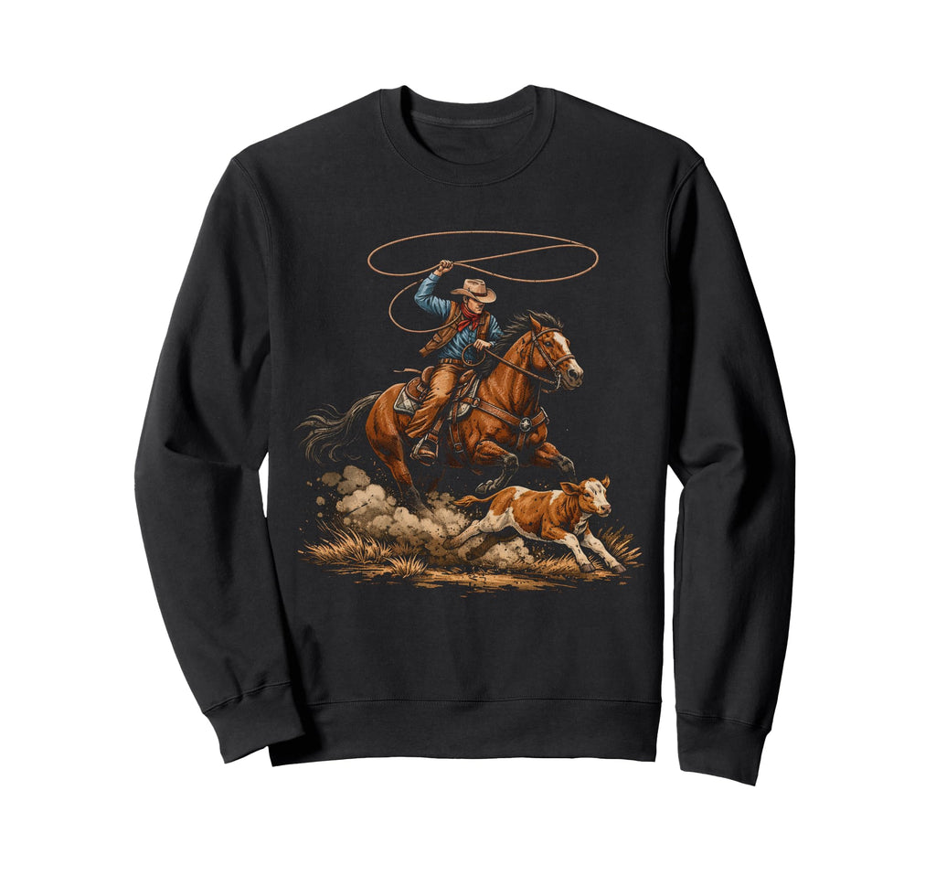 Cowboy Roping Calf Rodeo Country Sweatshirt - Graphic Print Men Women - T-Shirt, Sweatshirt, Hoodie