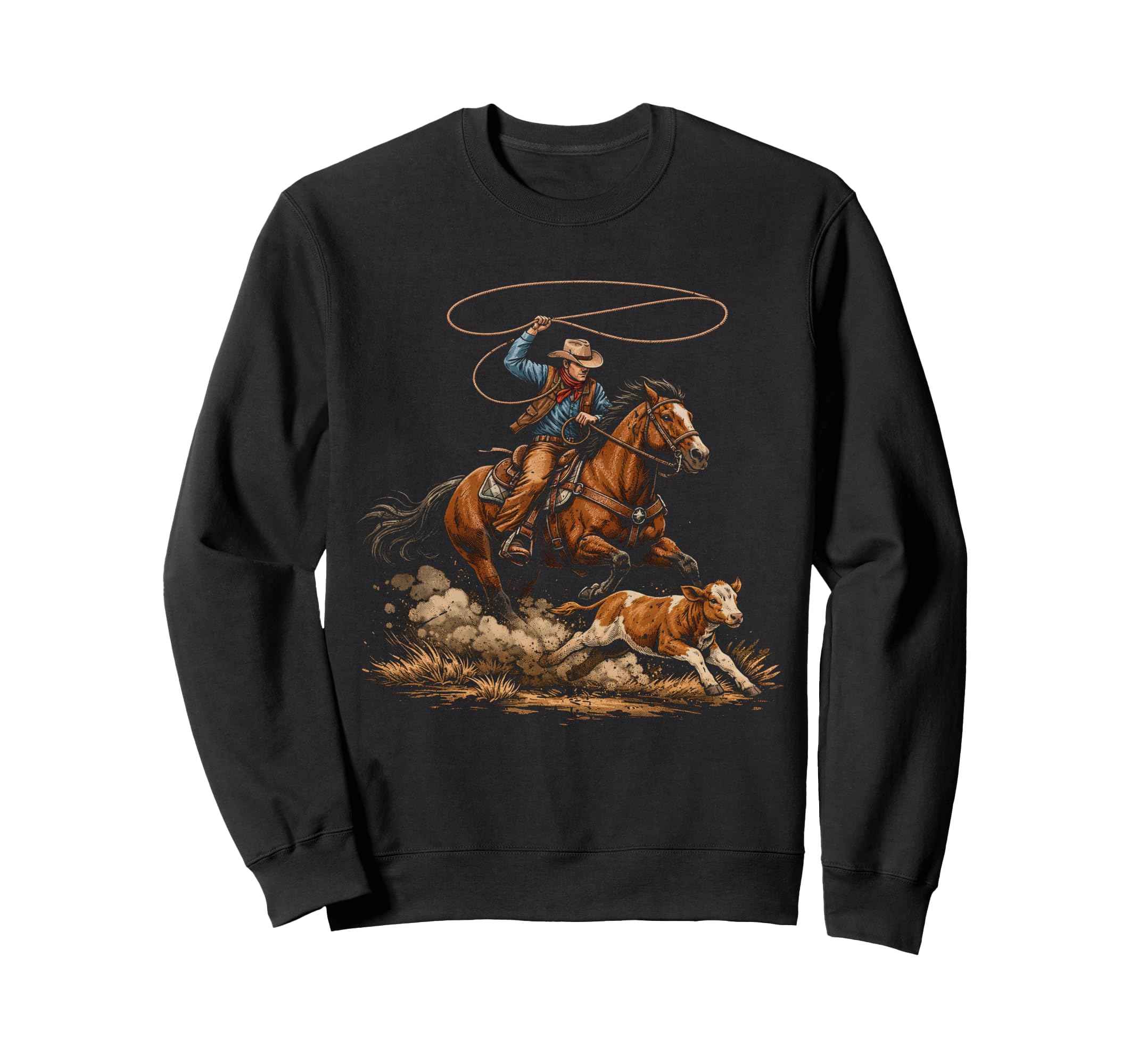 Cowboy Roping Calf Rodeo Country Sweatshirt - Graphic Print Men Women - T-Shirt, Sweatshirt, Hoodie