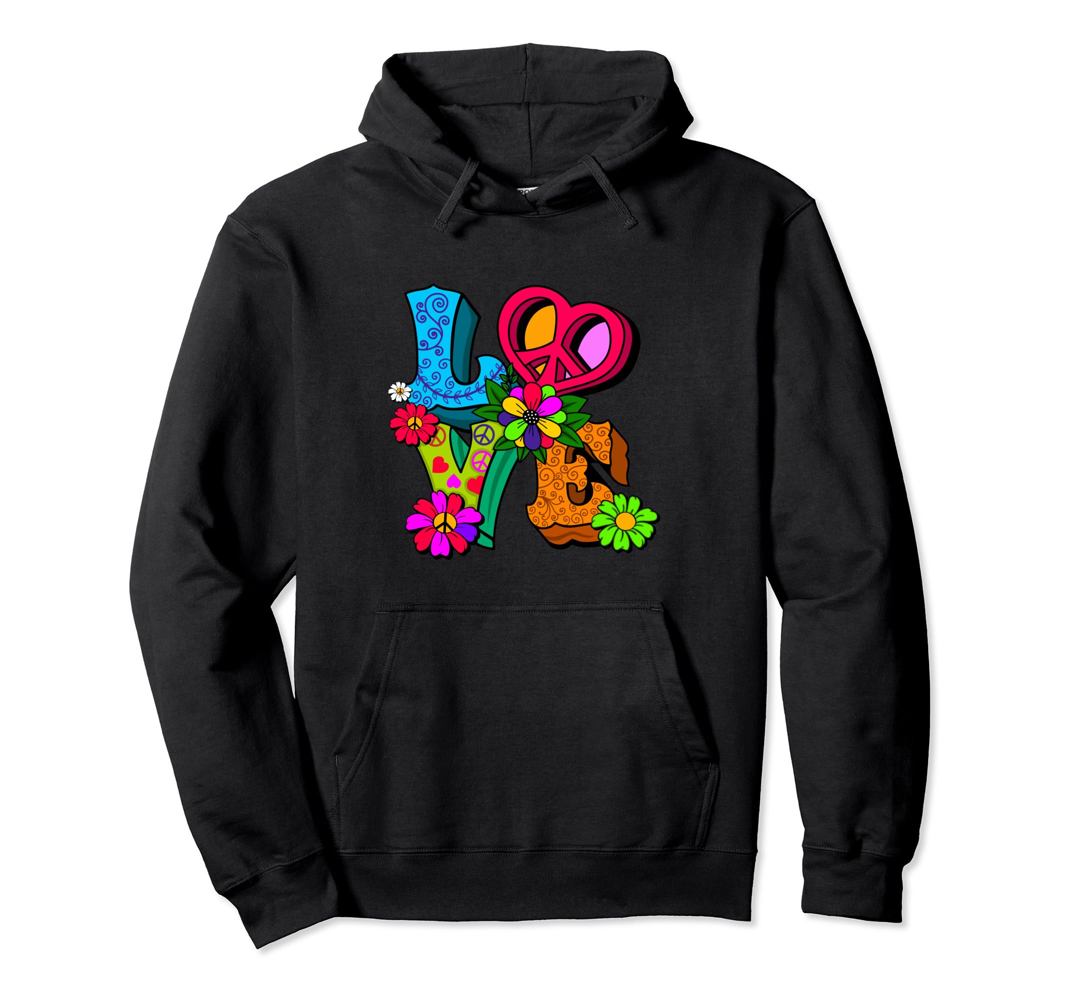 Flower Power Hippie Groovy Love Peace Hoodie - Graphic Print for Adults - T-Shirt, Sweatshirt, Hoodie