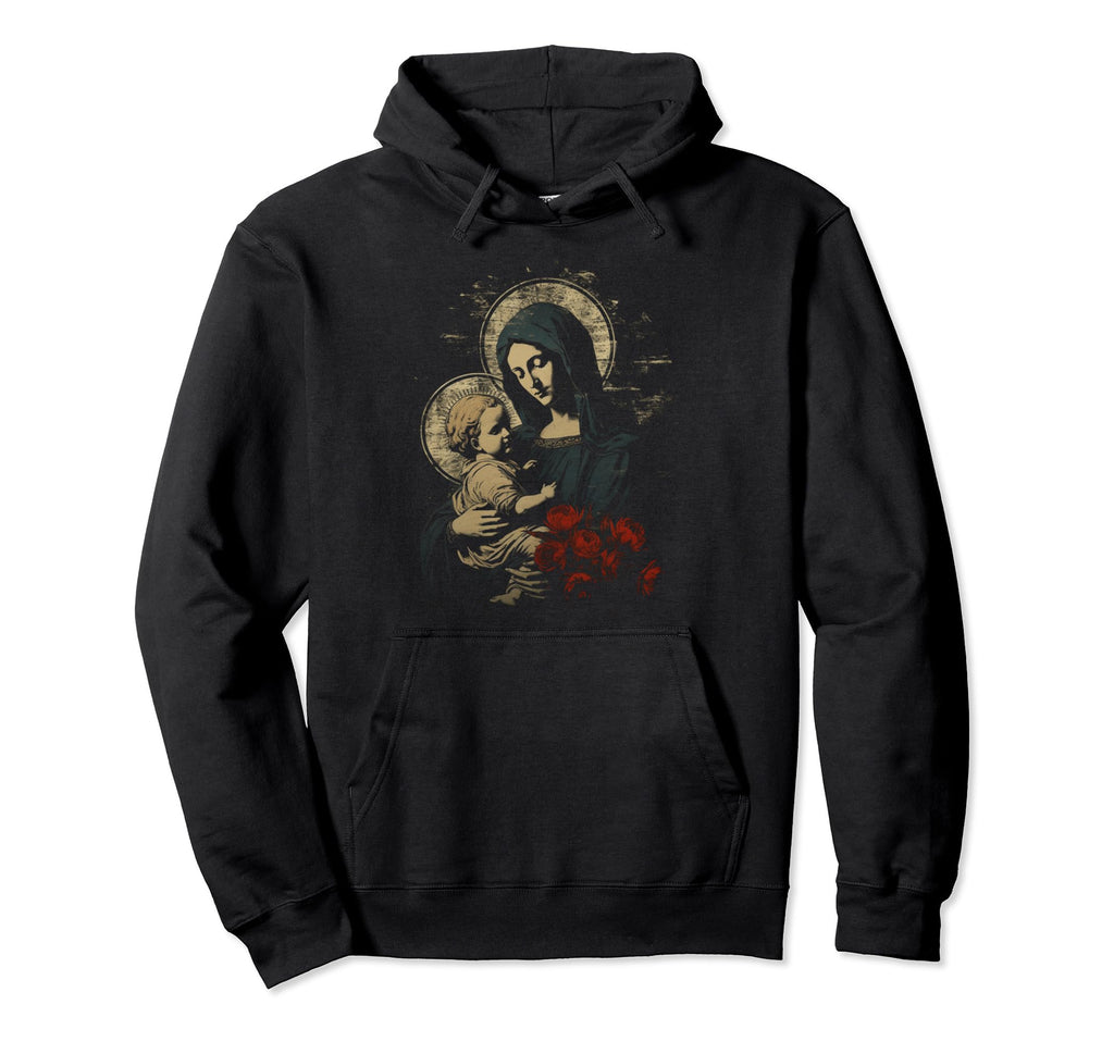 Mary Jesus Distressed 90S Goth Grunge Hoodie - Casual Everyday Wear Unisex - T-Shirt, Sweatshirt, Hoodie