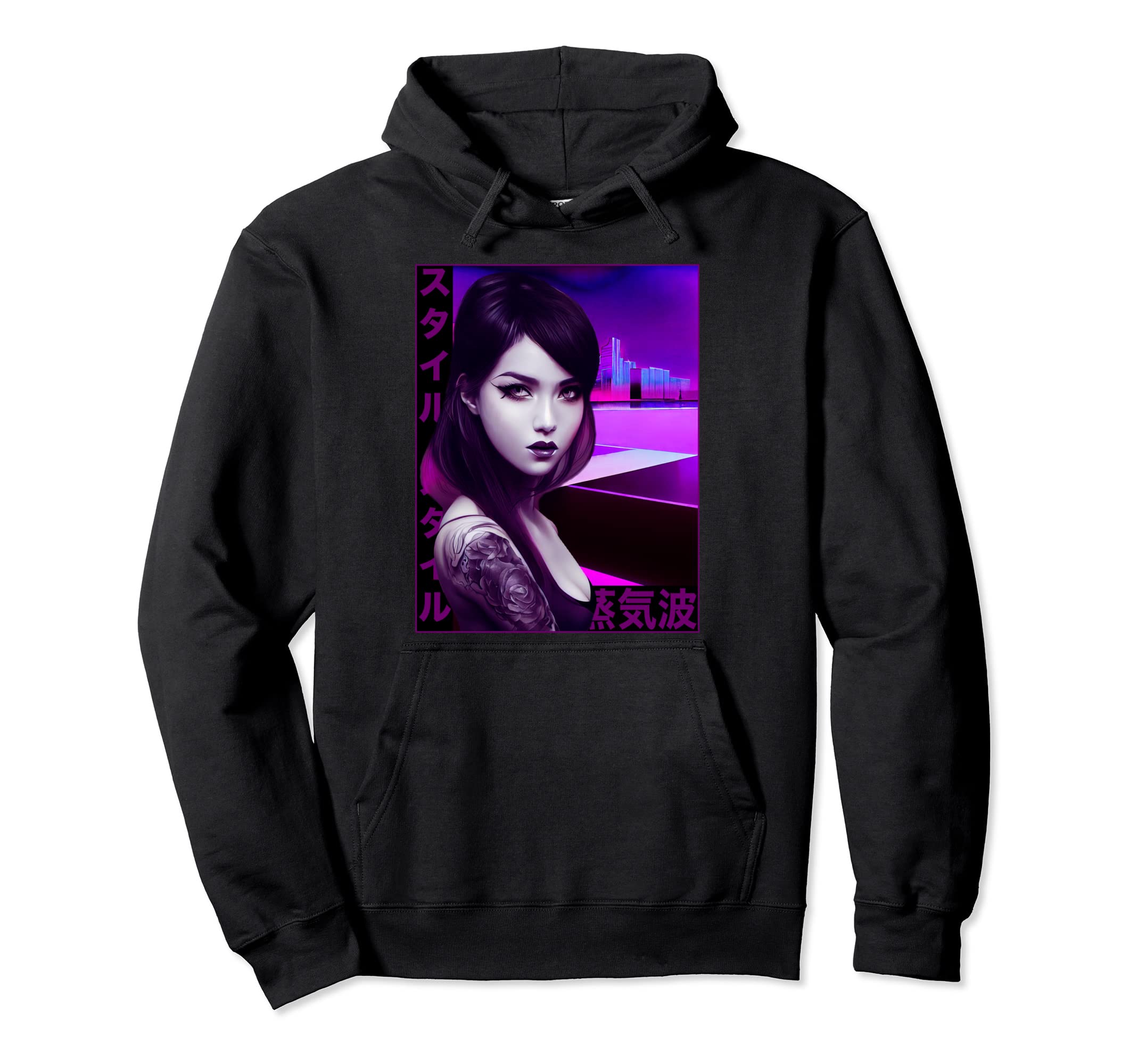 Japanese Vaporwave Anime Gothic Hoodie - Minimalist Print for Adults - T-Shirt, Sweatshirt, Hoodie
