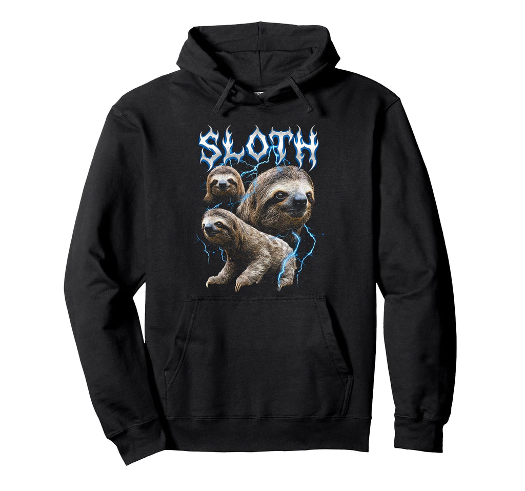 Sloth 90S Heavy Metal Sloth Animal Hoodie - Casual Everyday Wear Men Women - T-Shirt, Sweatshirt, Hoodie