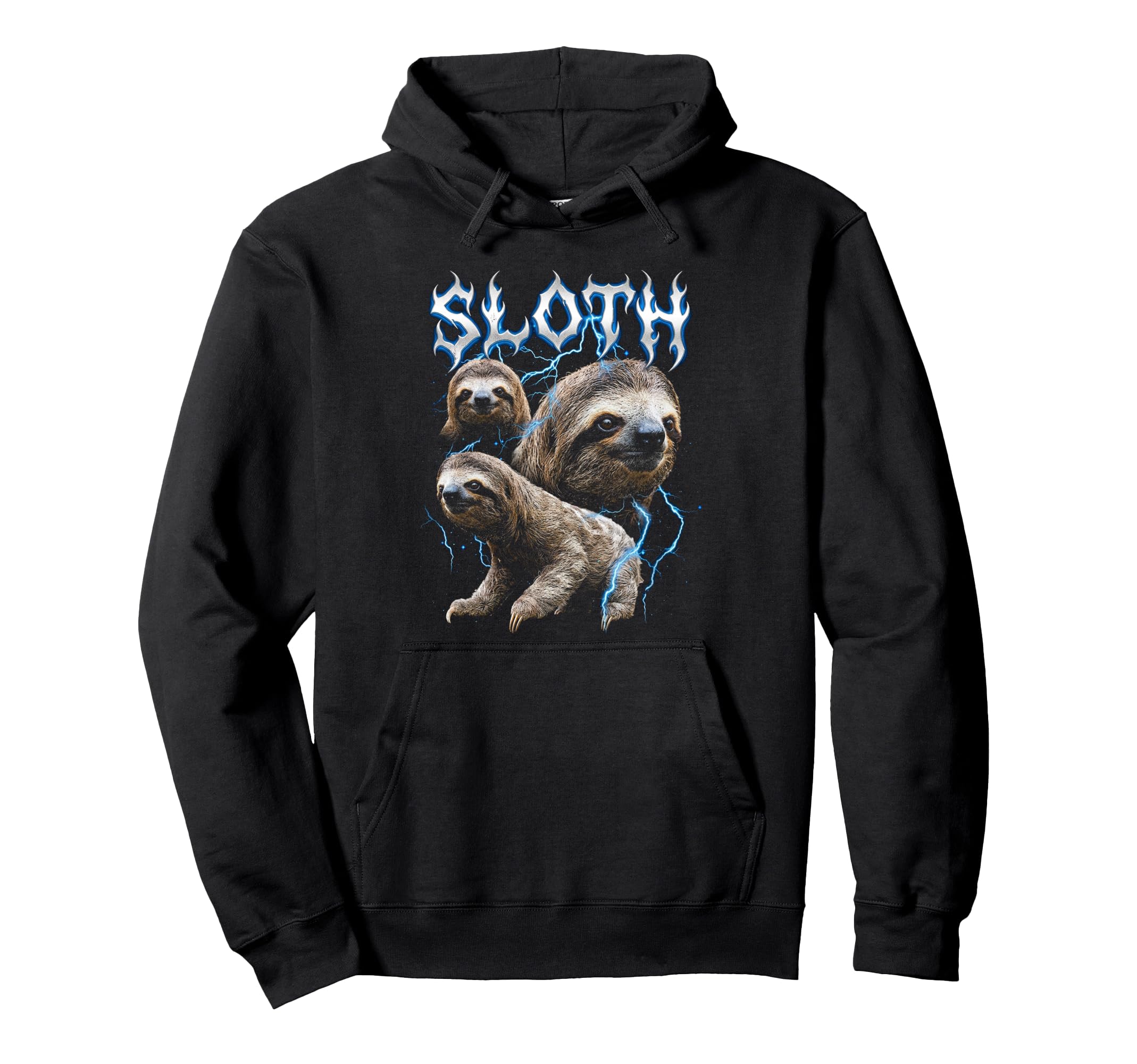 Sloth 90S Heavy Metal Sloth Animal Hoodie - Casual Everyday Wear Men Women - T-Shirt, Sweatshirt, Hoodie