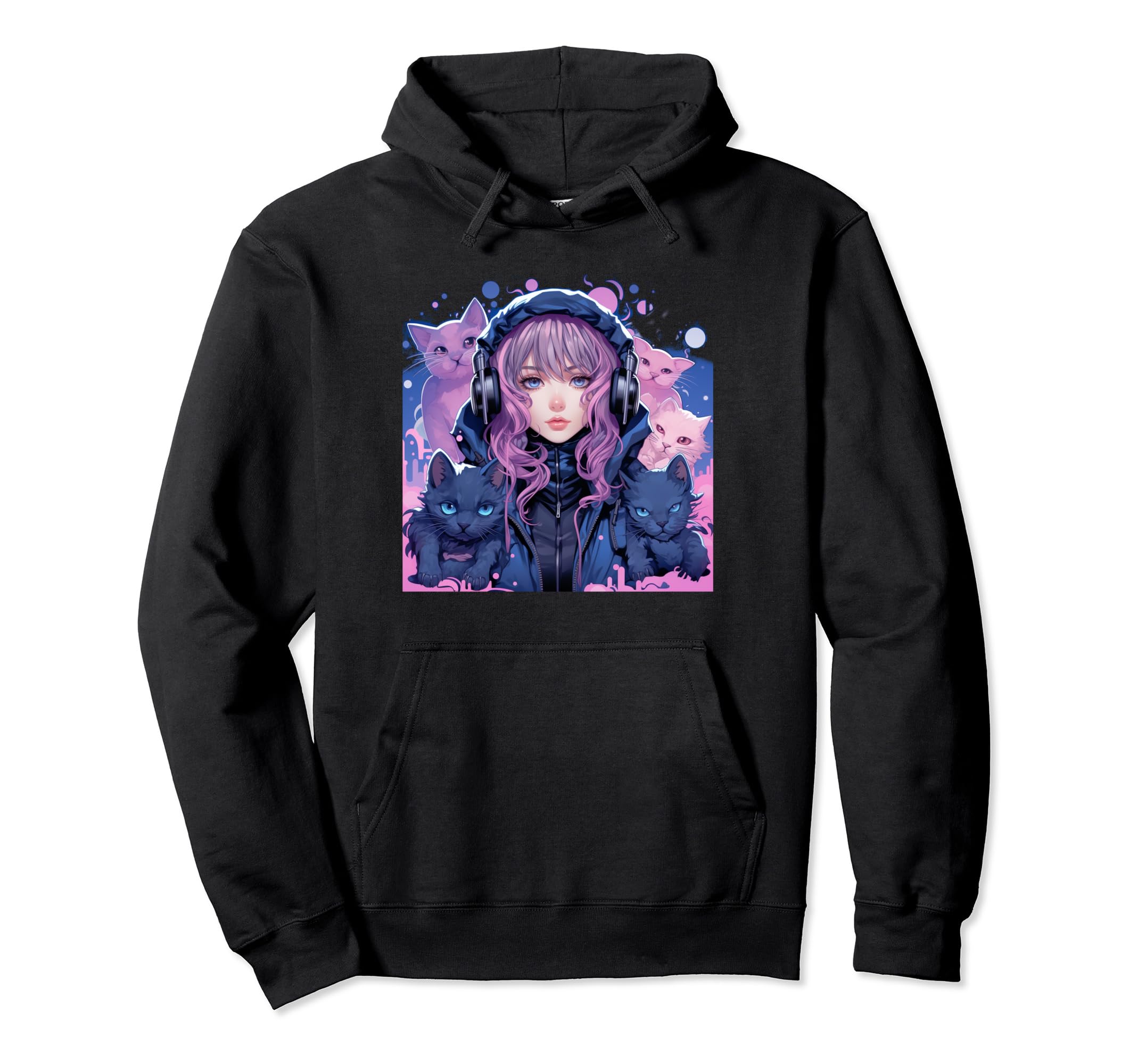 Pastel Goth Anime Art Aesthetic Cat Hoodie - Trendy Graphic Men Women - T-Shirt, Sweatshirt, Hoodie