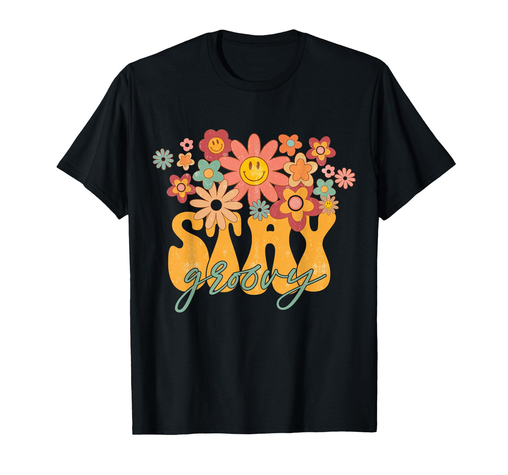 Happy Face Stay Groovy 60S 70S T-Shirt - Custom Art Print for Adults - T-Shirt, Sweatshirt, Hoodie