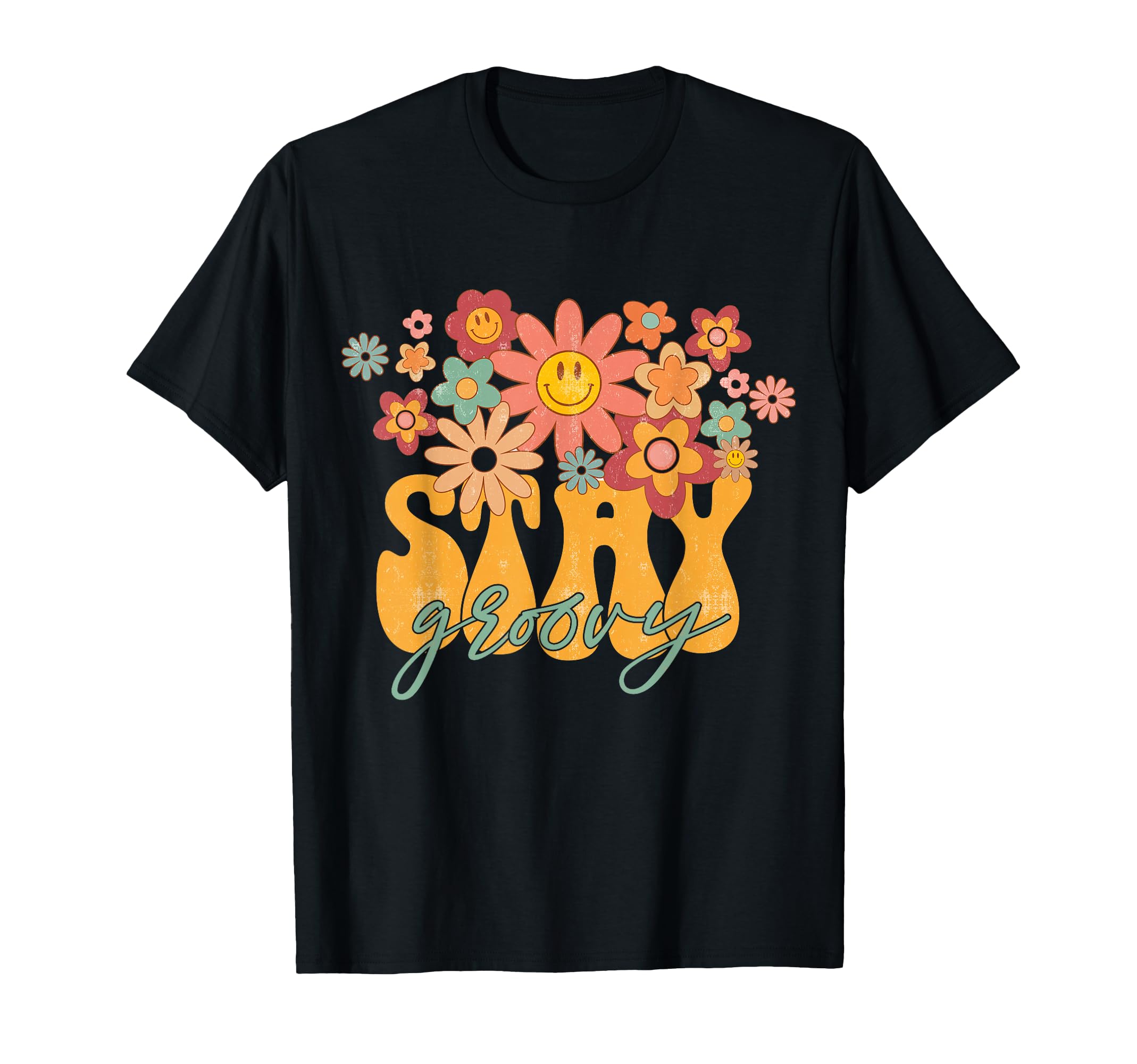 Happy Face Stay Groovy 60S 70S T-Shirt - Custom Art Print for Adults - T-Shirt, Sweatshirt, Hoodie