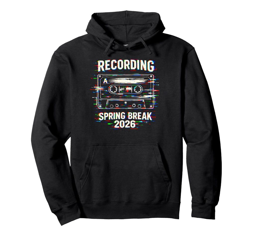 Recording Spring Break 2026 Glitch Hoodie - Minimalist Print for Adults - T-Shirt, Sweatshirt, Hoodie