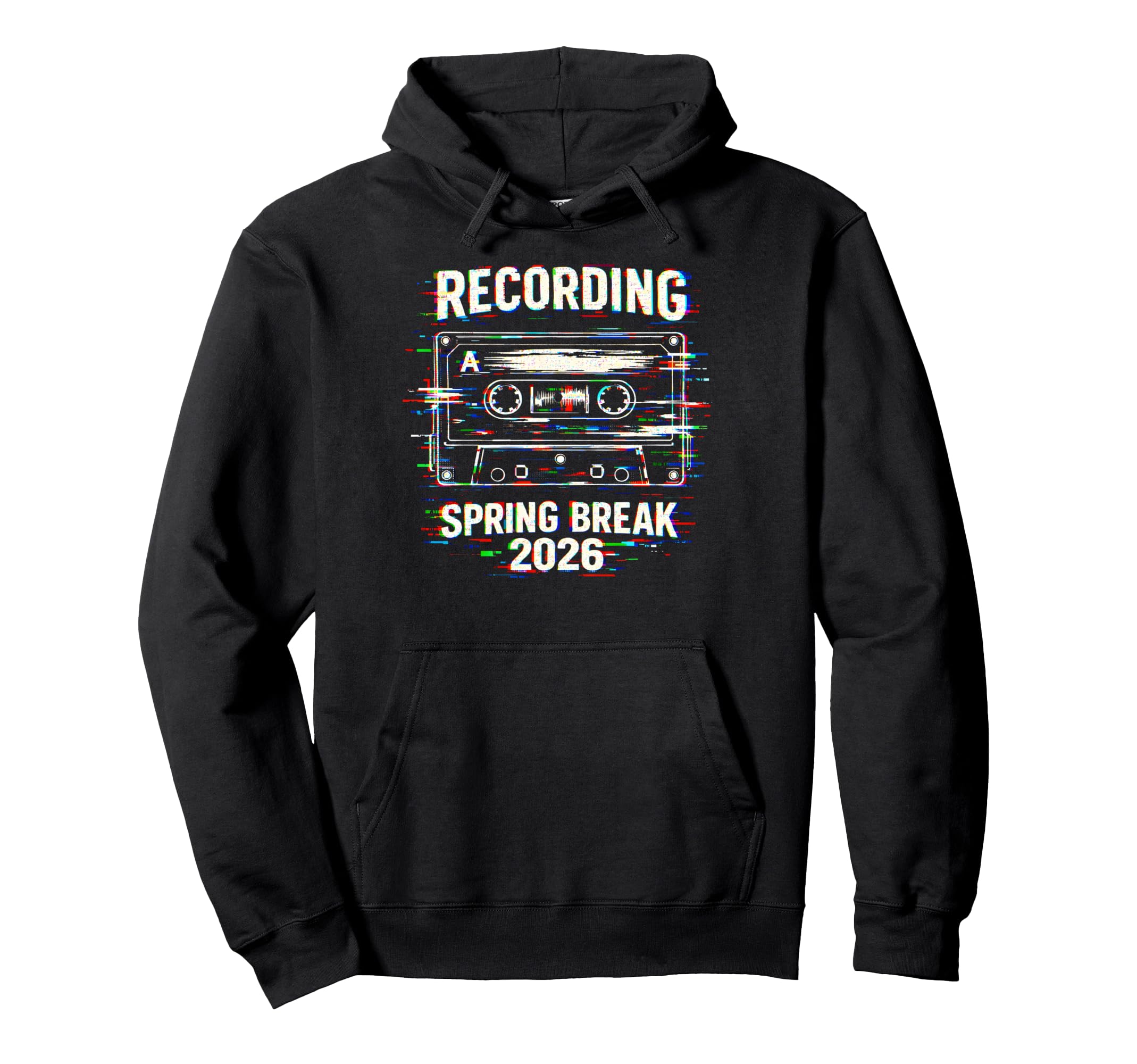 Recording Spring Break 2026 Glitch Hoodie - Minimalist Print for Adults - T-Shirt, Sweatshirt, Hoodie