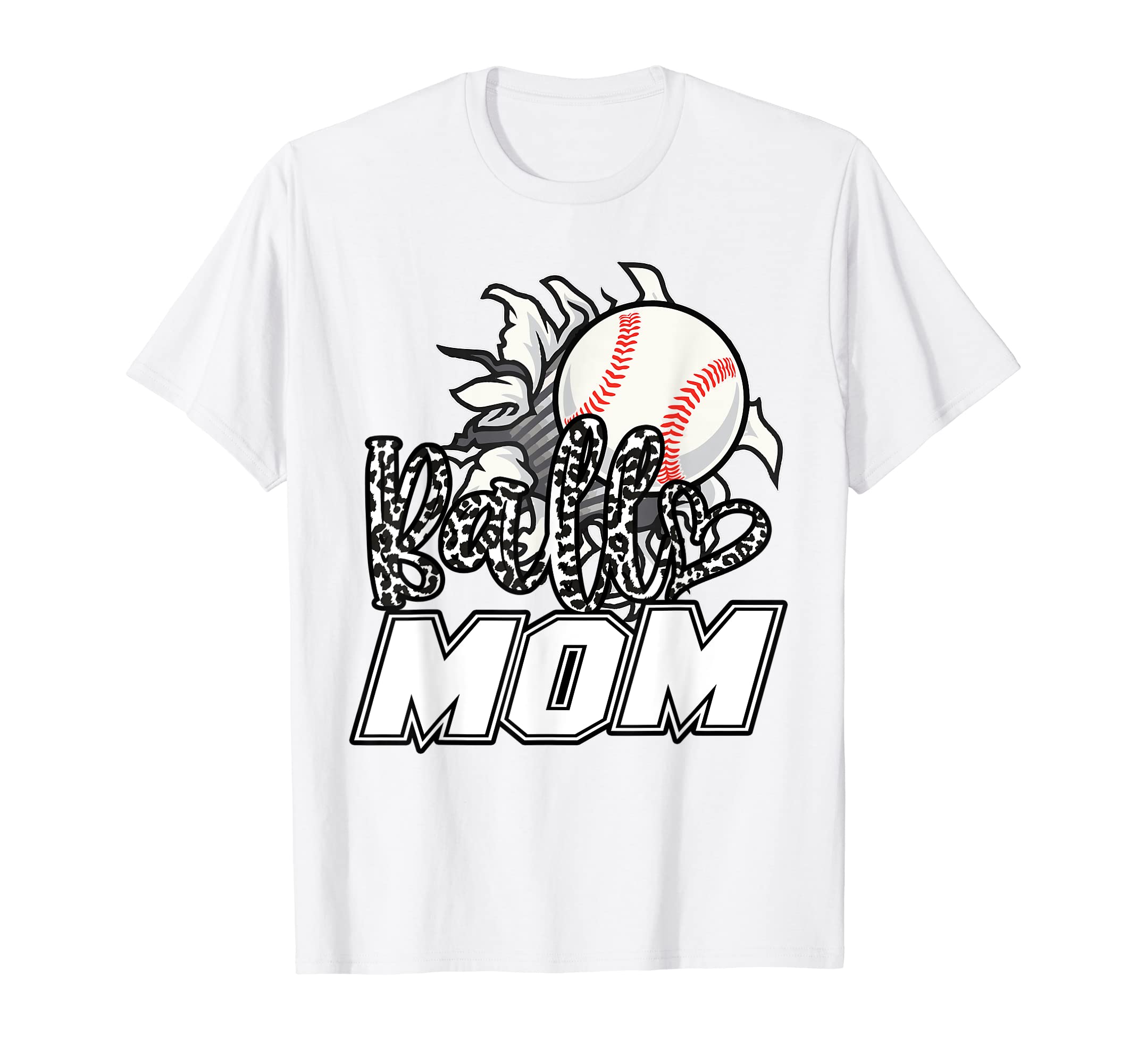 Ball Mom Cheetah Baseball Softball Mama T-Shirt - Novelty Apparel Unisex - T-Shirt, Sweatshirt, Hoodie