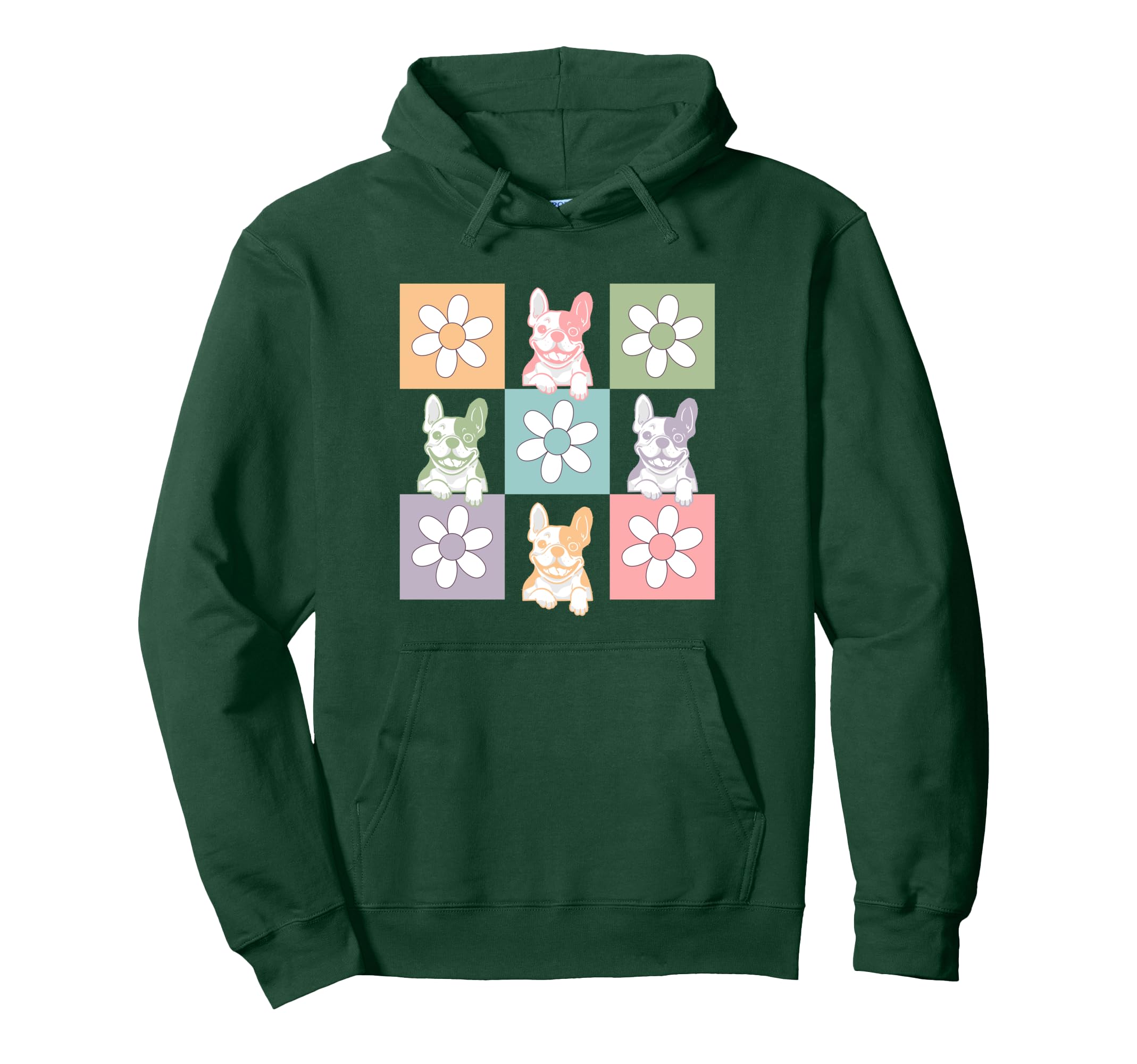 French Bulldog Pop Art Flower Grid Daisy Hoodie - Trendy Graphic Men Women - T-Shirt, Sweatshirt, Hoodie