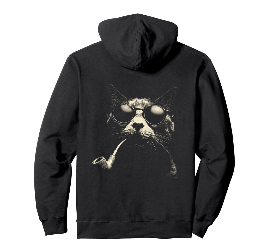Cat Smoking Pipe Sunglasses Grunge Hoodie - Minimalist Print for Adults - T-Shirt, Sweatshirt, Hoodie