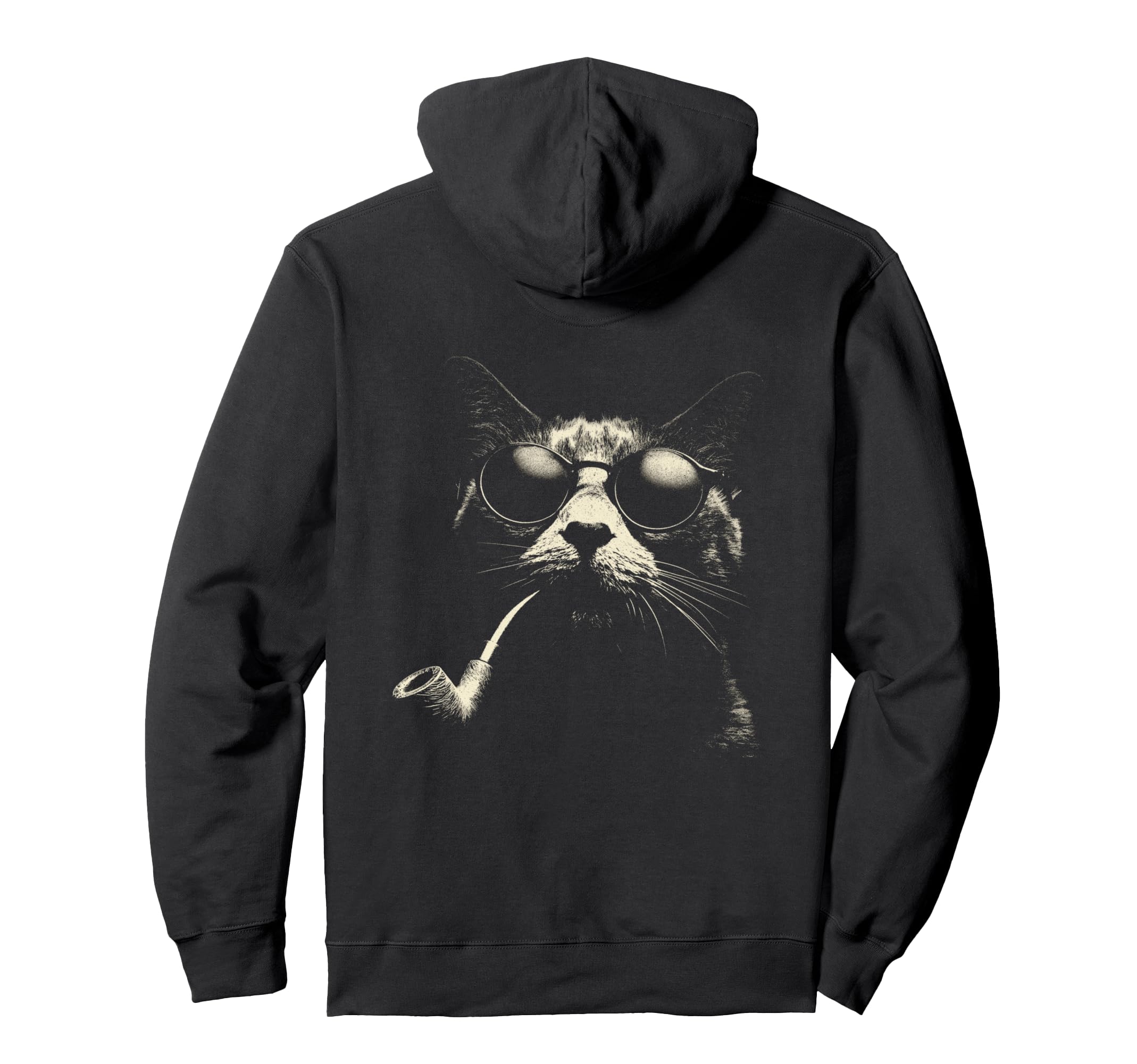Cat Smoking Pipe Sunglasses Grunge Hoodie - Minimalist Print for Adults - T-Shirt, Sweatshirt, Hoodie