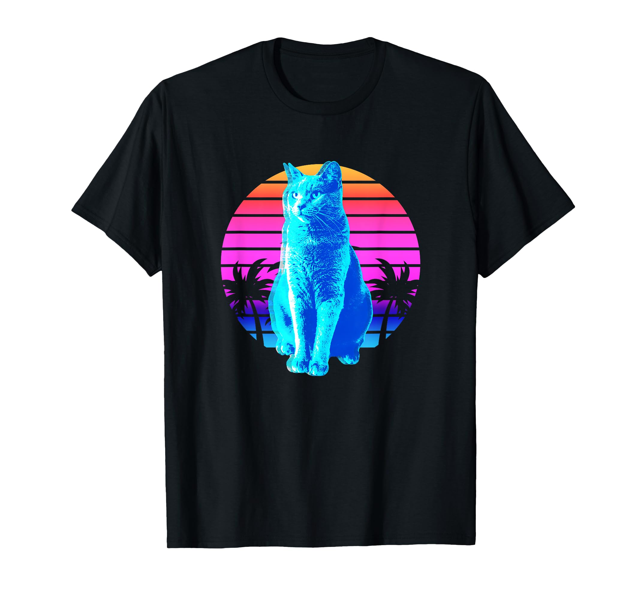 Cat Vaporwave Aesthetic Palm Sunset T-Shirt - Aesthetic Graphic Unisex - T-Shirt, Sweatshirt, Hoodie