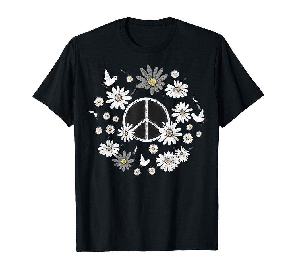 Peace Sign Love 60S 70S Daisy Flower Hippie T-Shirt - Graphic Print Unisex - T-Shirt, Sweatshirt, Hoodie