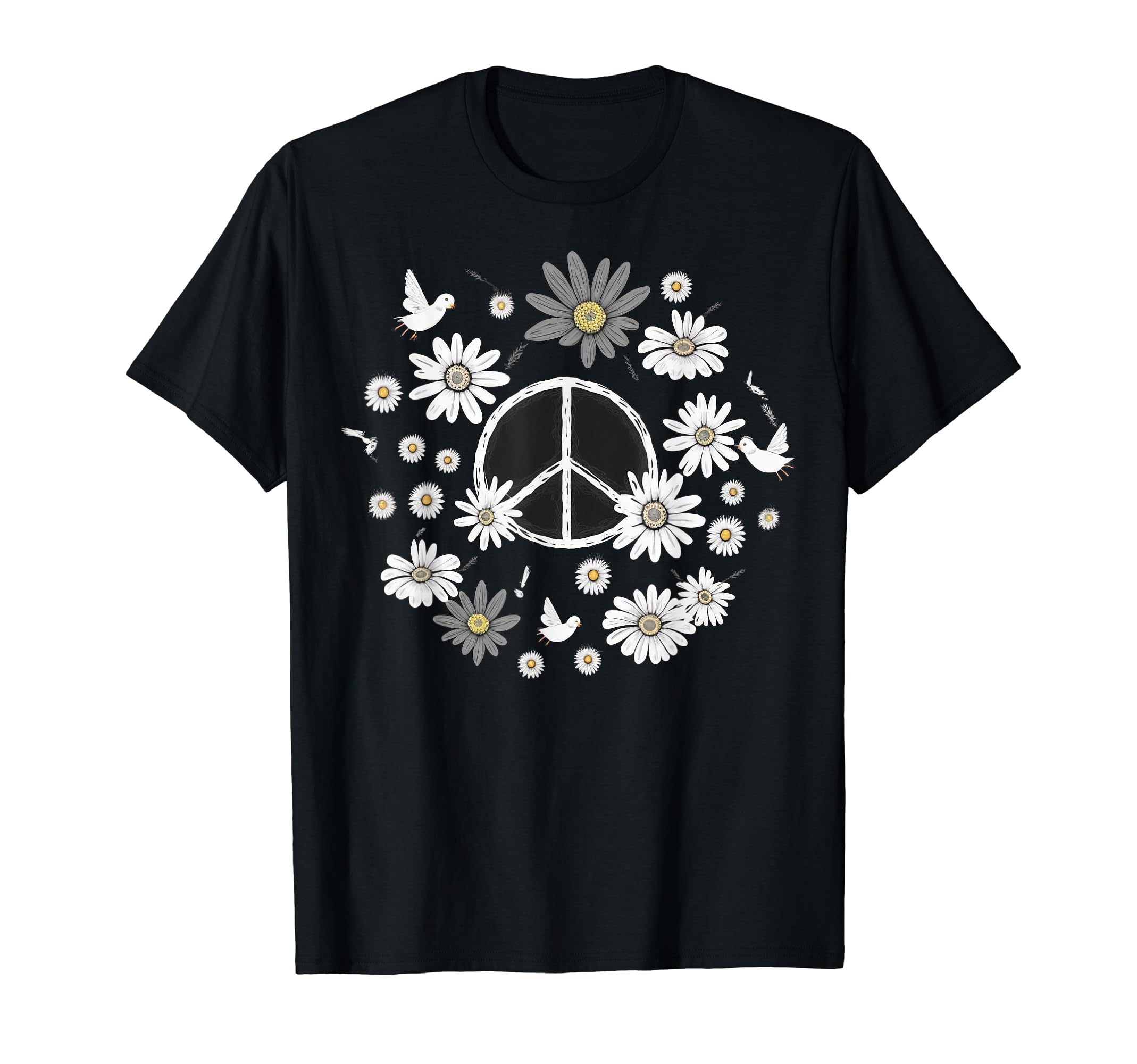 Peace Sign Love 60S 70S Daisy Flower Hippie T-Shirt - Graphic Print Unisex - T-Shirt, Sweatshirt, Hoodie