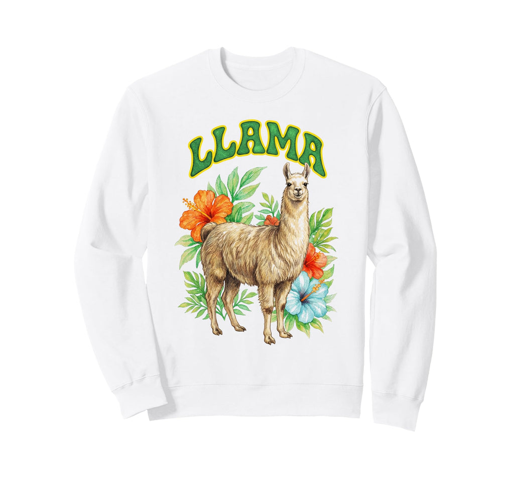 Llama Groovy Floral Llama Watercolor Sweatshirt - Streetwear Style Unisex - T-Shirt, Sweatshirt, Hoodie