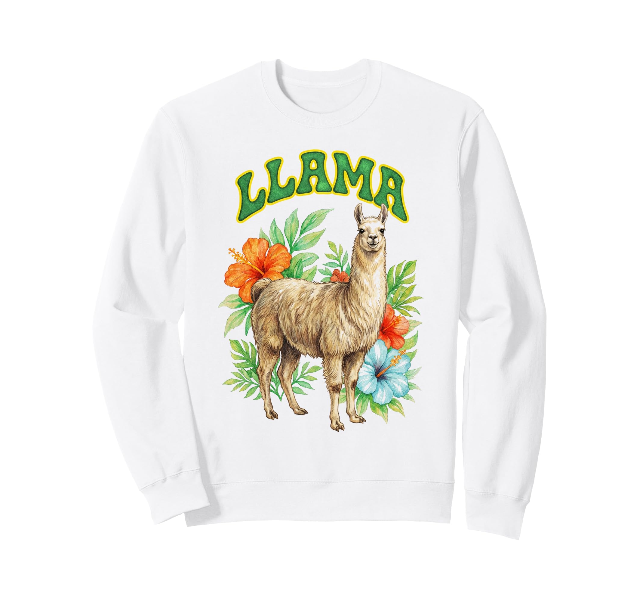 Llama Groovy Floral Llama Watercolor Sweatshirt - Streetwear Style Unisex - T-Shirt, Sweatshirt, Hoodie
