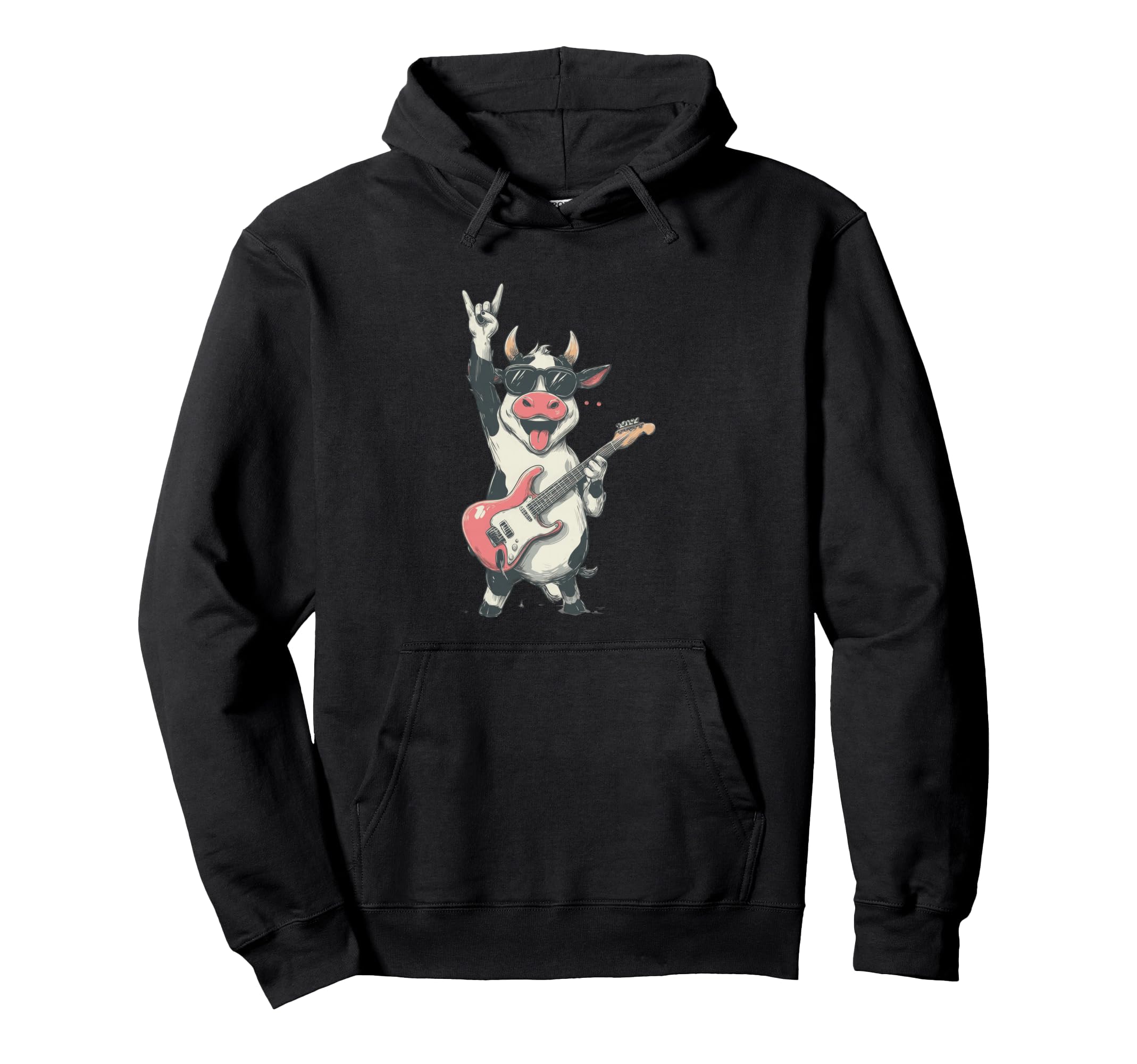Cow Rock Music Guitar Player Funny Hoodie - Custom Art Print Men Women - T-Shirt, Sweatshirt, Hoodie