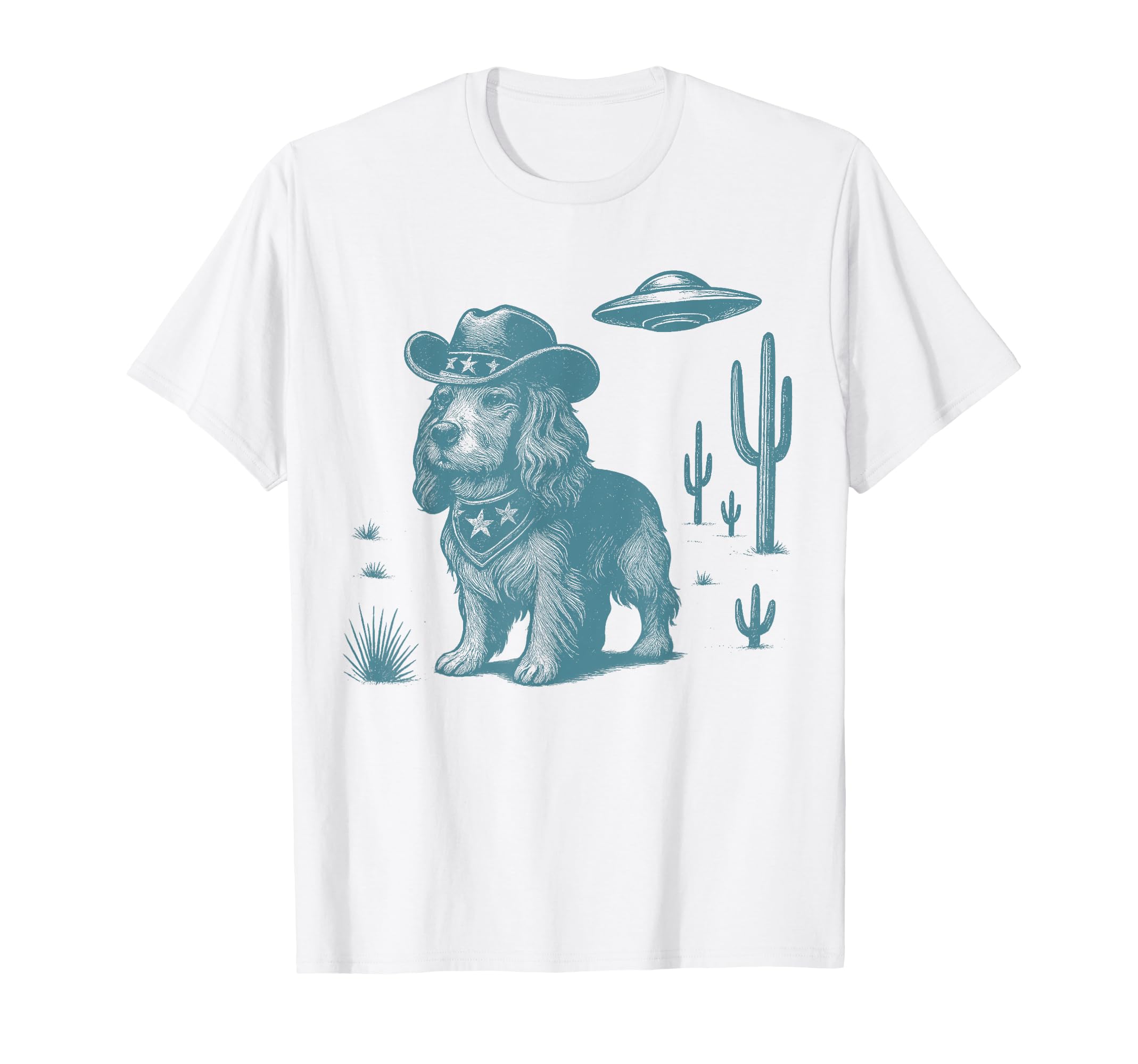 Cocker Spaniel Cowboy Ufo Western Country T-Shirt - Graphic Print Unisex - T-Shirt, Sweatshirt, Hoodie