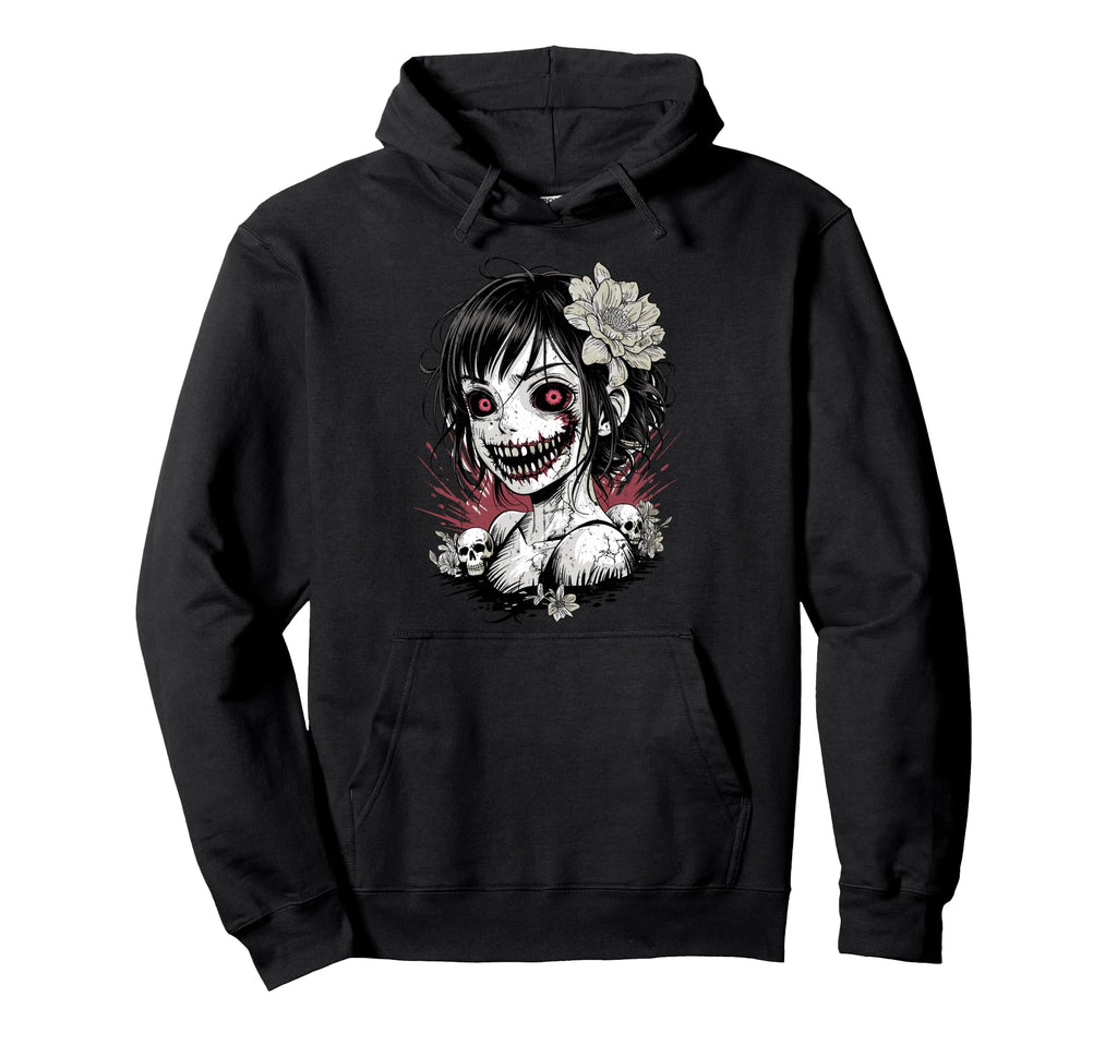 Horror Anime Goth Oni Mask Creepy Hoodie - Minimalist Print for Adults - T-Shirt, Sweatshirt, Hoodie