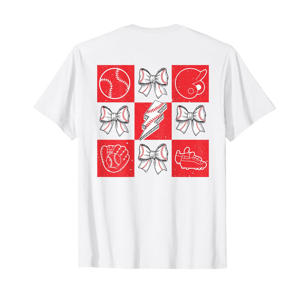 Checkered Baseball Coquette Game Day Bow T-Shirt - Trendy Graphic Unisex - T-Shirt, Sweatshirt, Hoodie