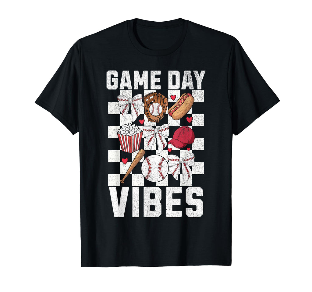 Game Day Vibes Coquette Bow Baseball T-Shirt - Custom Art Print for Adults - T-Shirt, Sweatshirt, Hoodie