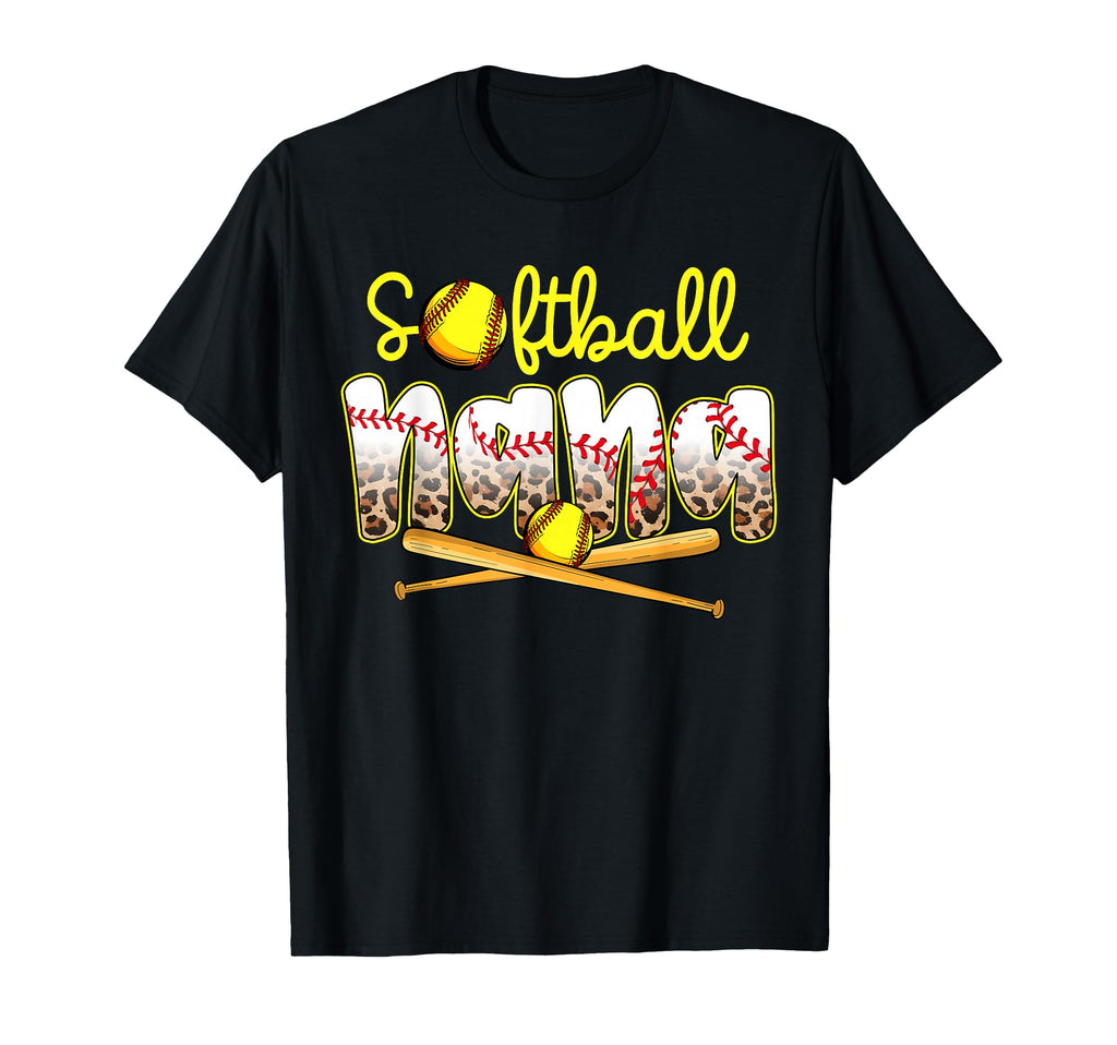 Softball Nana Leopard Mothers Day Baseball T-Shirt - Unique Graphic Unisex - T-Shirt, Sweatshirt, Hoodie
