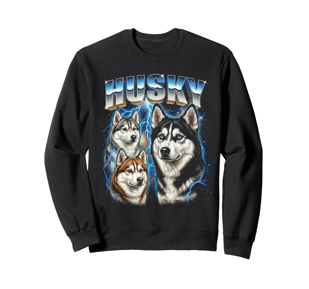 Husky 80S Dog Lover Funny 90S Sweatshirt - Fun Novelty Design for Adults - T-Shirt, Sweatshirt, Hoodie