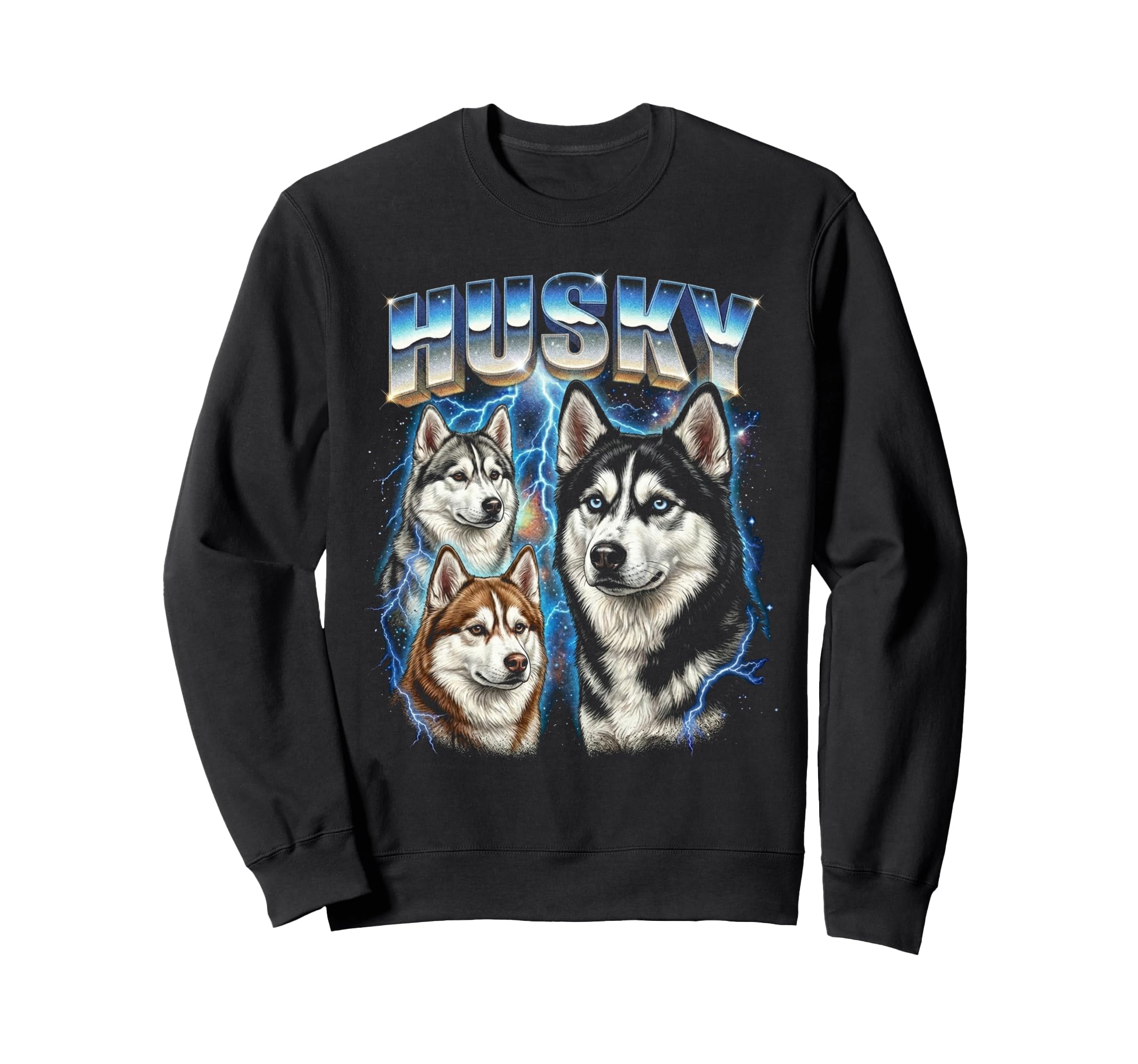 Husky 80S Dog Lover Funny 90S Sweatshirt - Fun Novelty Design for Adults - T-Shirt, Sweatshirt, Hoodie