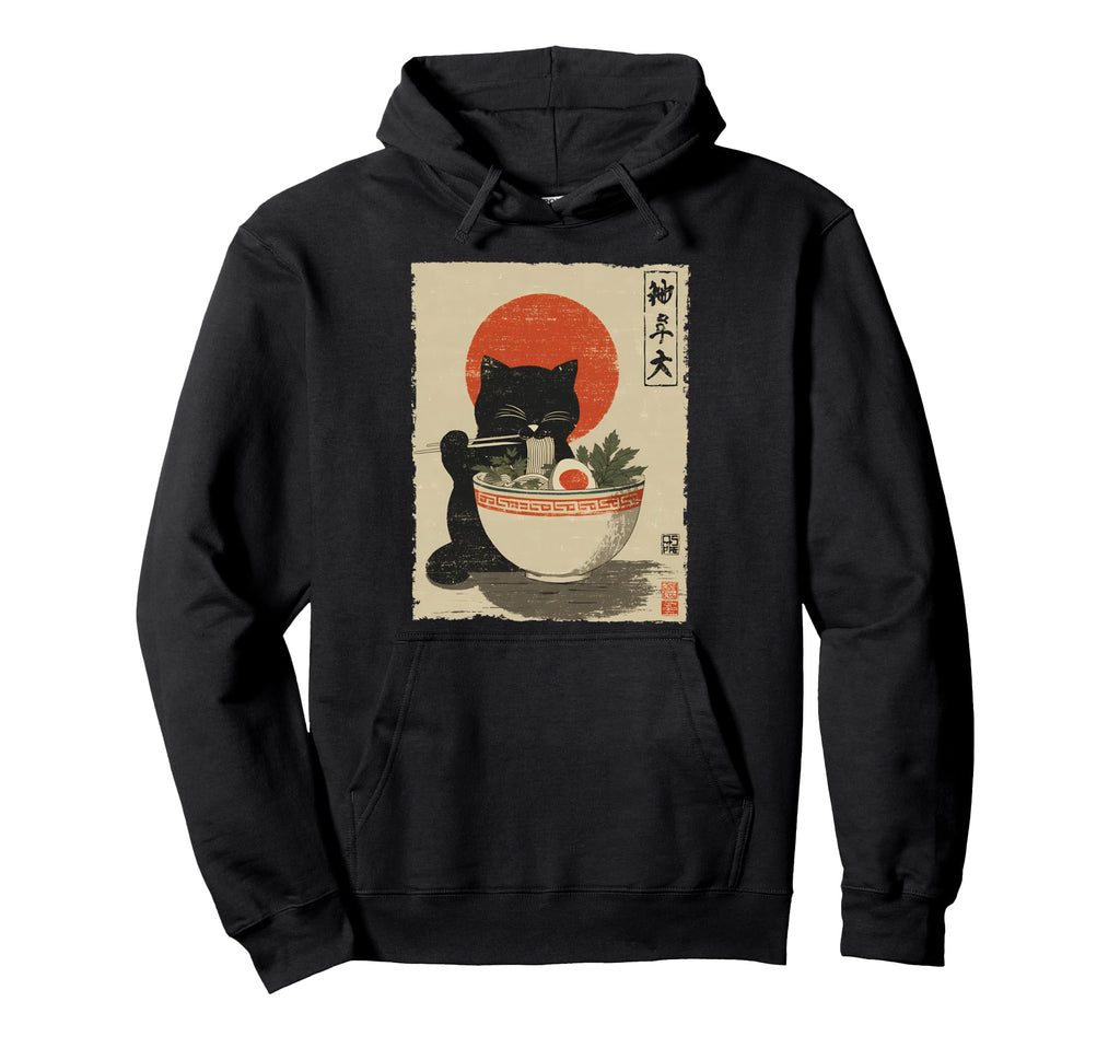 Cat Ramen Aesthetic Japanese Ukiyo E Hoodie - Trendy Graphic for Adults - T-Shirt, Sweatshirt, Hoodie