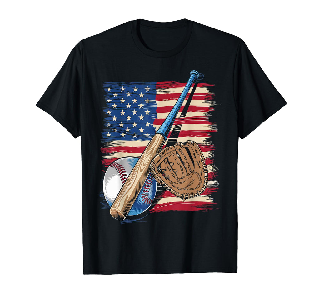 Baseball Player American Flag Usa T-Shirt - Streetwear Style Men Women - T-Shirt, Sweatshirt, Hoodie
