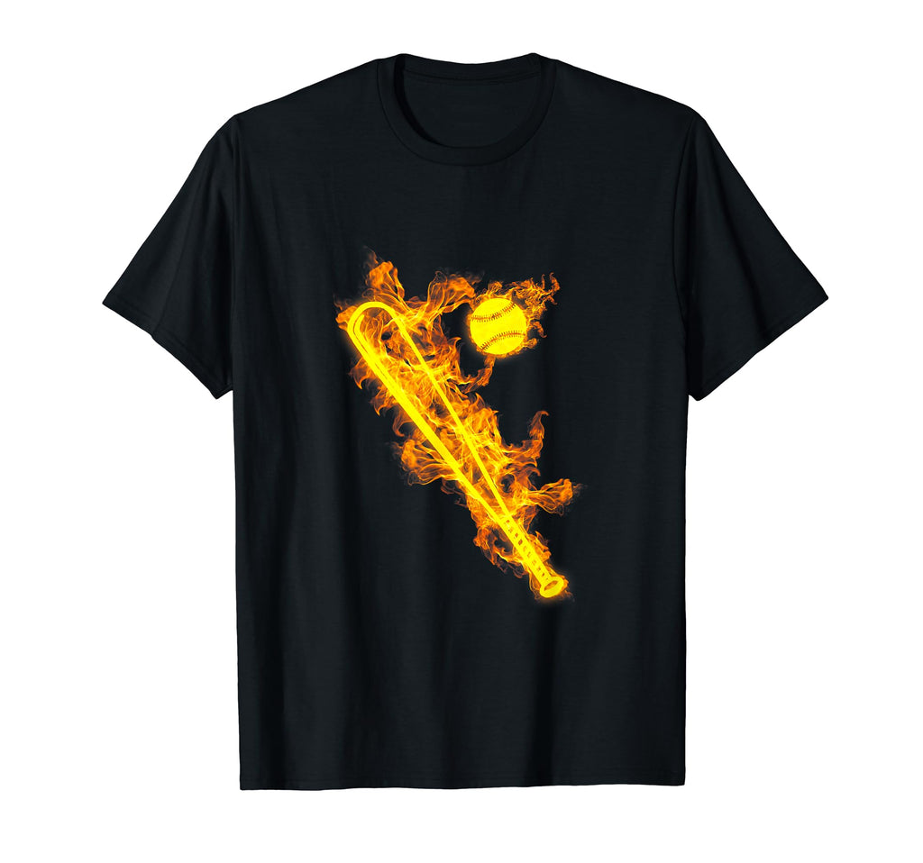 Fire Baseball Bat And Ball Flaming Baseball T-Shirt - Graphic Print Unisex - T-Shirt, Sweatshirt, Hoodie