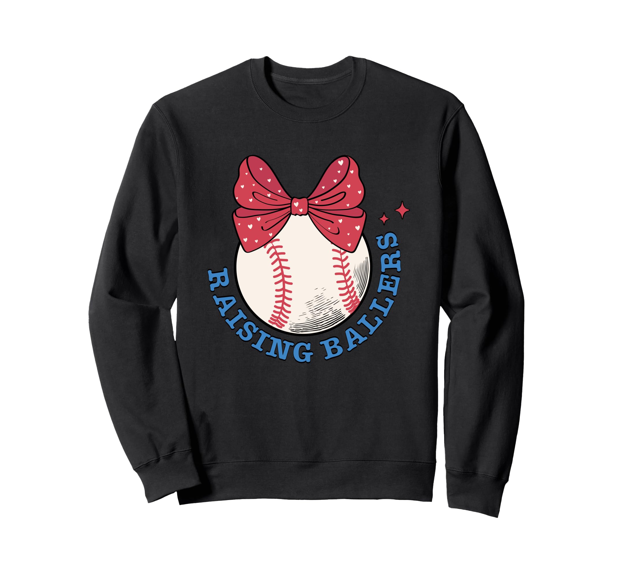 Raising Ballers Baseball Red Bow Heart Sweatshirt - Custom Art Print Unisex - T-Shirt, Sweatshirt, Hoodie