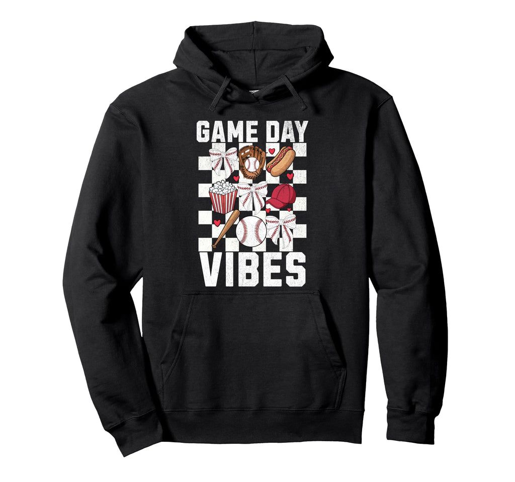 Game Day Vibes Coquette Bow Baseball Mom Hoodie - Graphic Print Men Women - T-Shirt, Sweatshirt, Hoodie