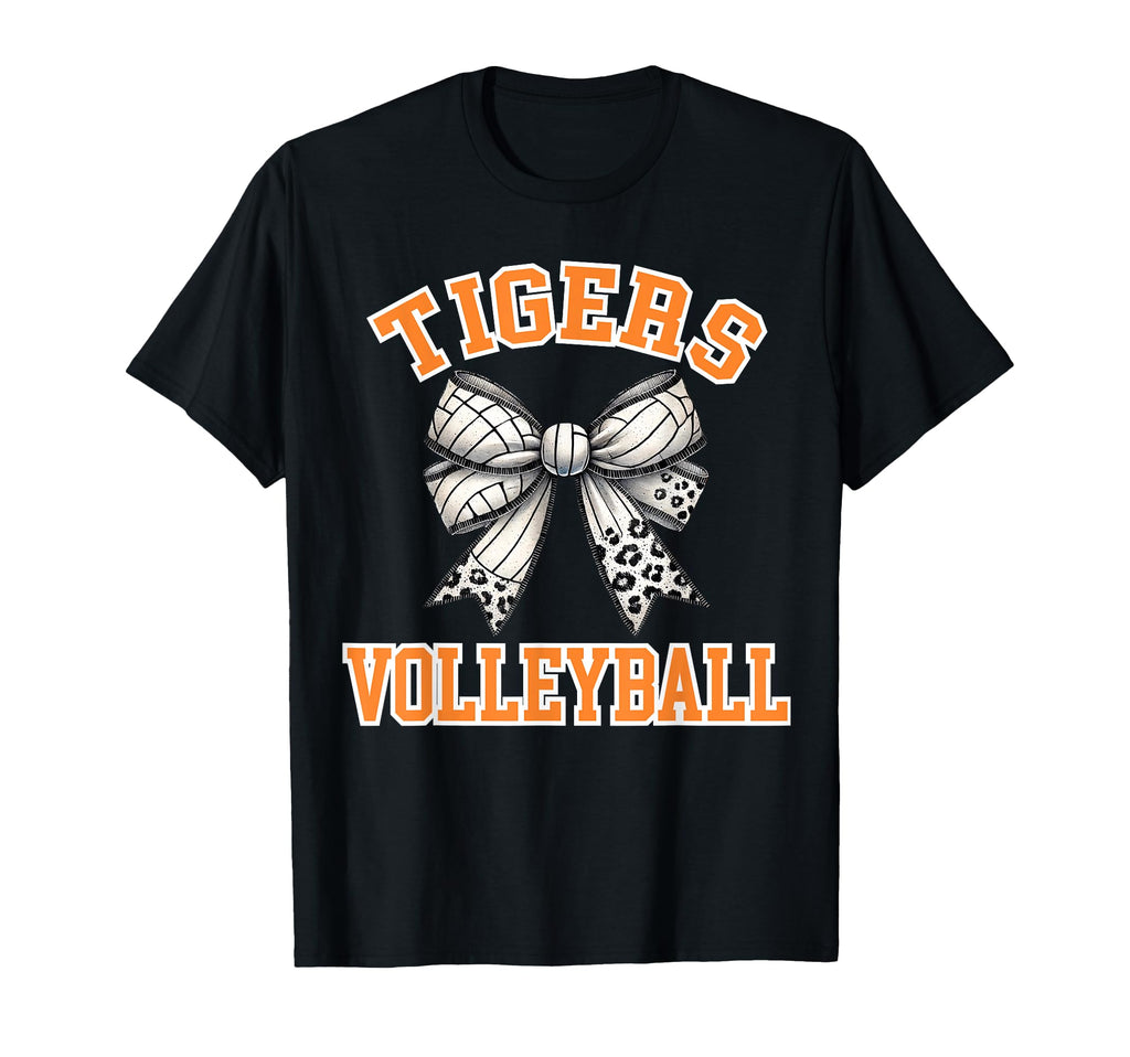 Tigers Volleyball Coquette Bow Game Day T-Shirt - Custom Art Print Unisex - T-Shirt, Sweatshirt, Hoodie